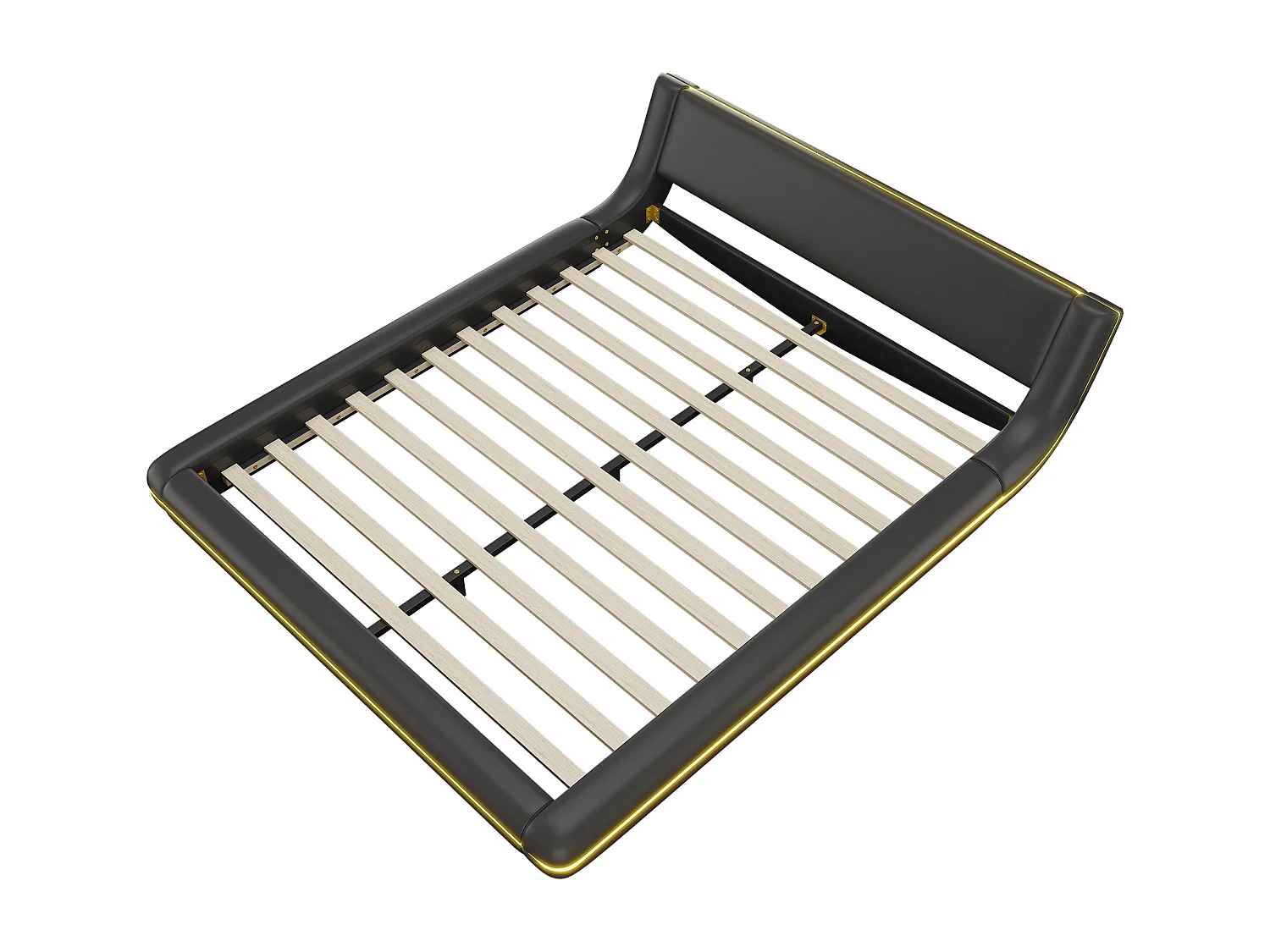 Vlak bed 160 x 200 cm met hoofdeinde - PU-lederen bekleding - LED's - elegante stijl - zwart