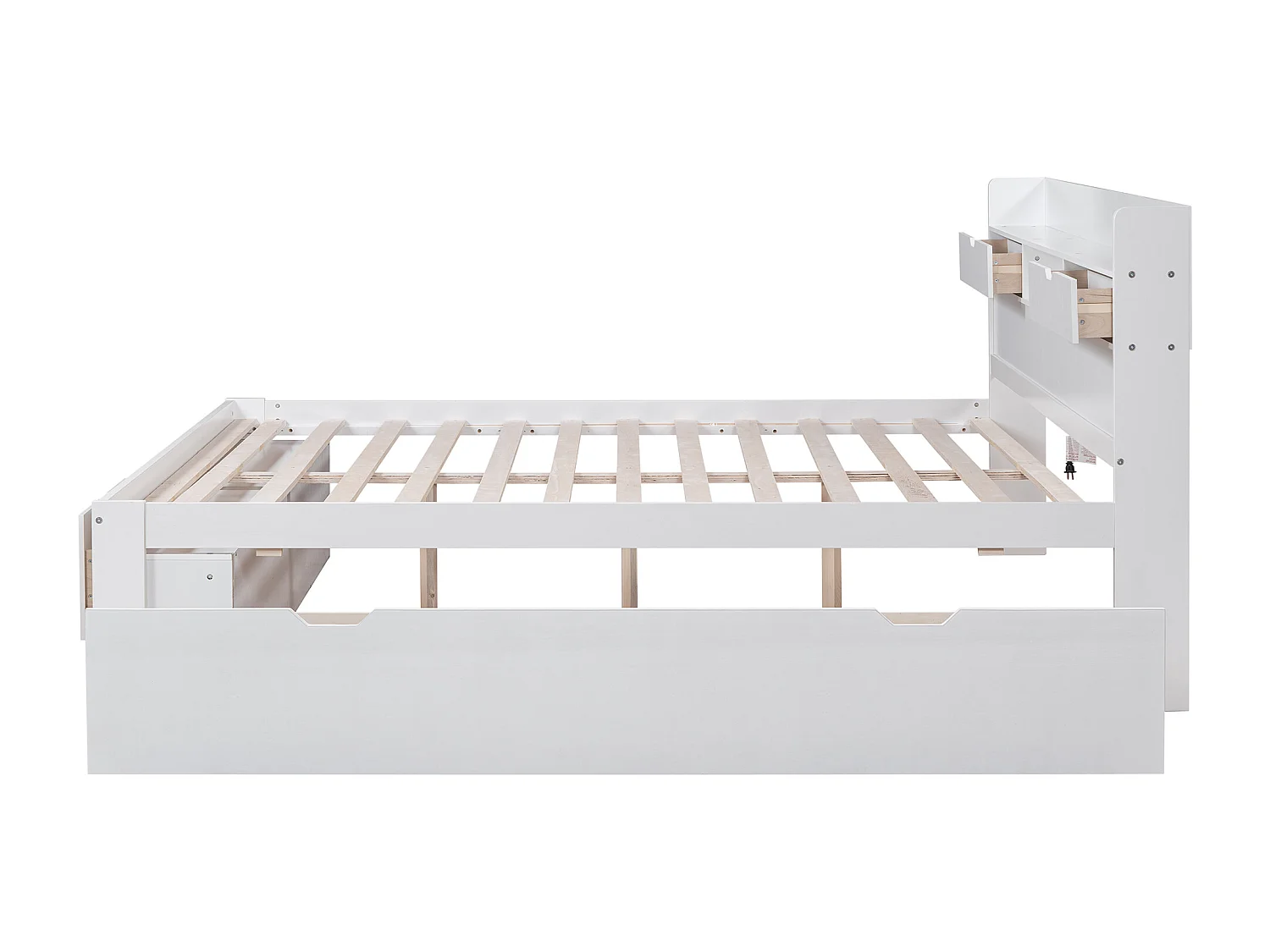 Bed 180 x 200 cm met USB-aansluiting, 5 lades & opbergvakken - grenenhout - wit (zonder matras)