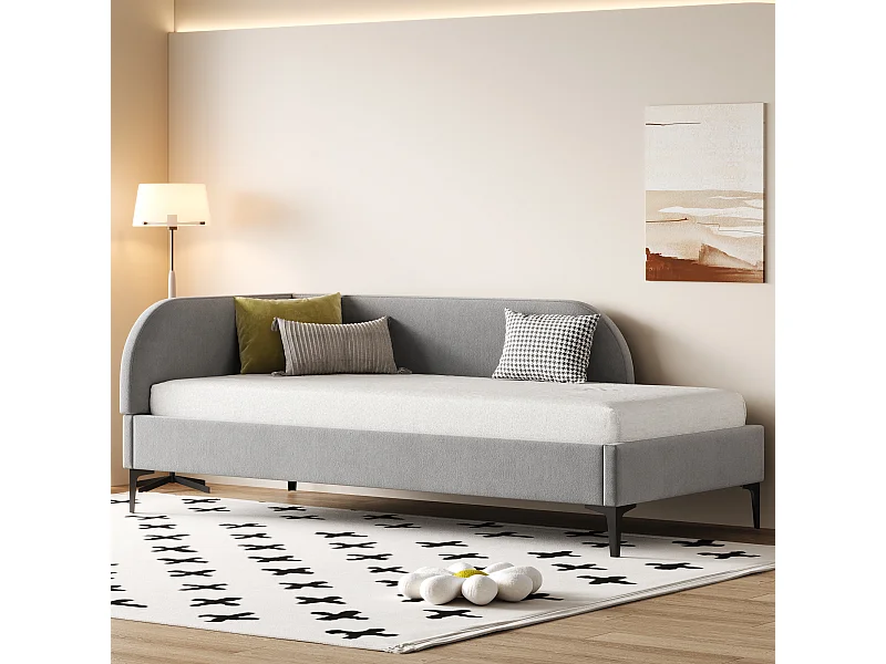 Letto Imbottito 90x200 Cm Con Rete A Doghe – Divano Letto In Velluto Beige – Senza Materasso - 6