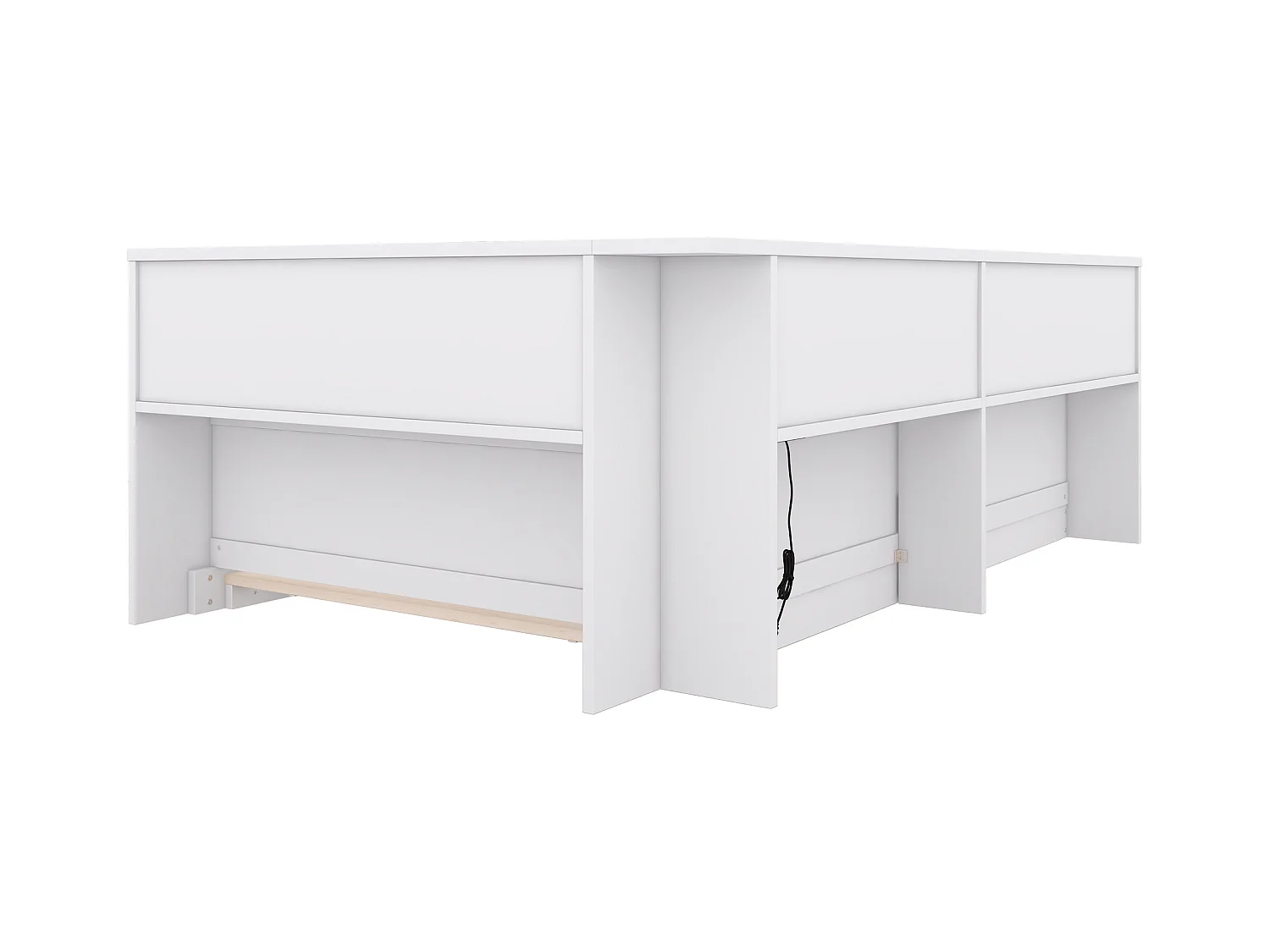 Lit 90 x 200 cm,  canapé-lit - Etaères de rangement et 2 prises USB - Panneau de particules - Blanc (sans matelas)