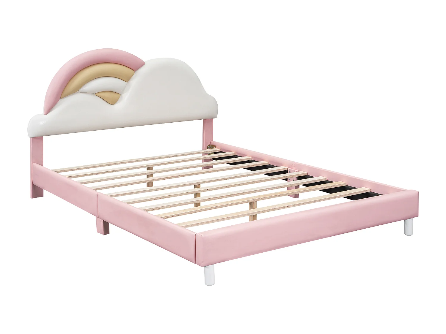Lit capitonné 140 x 200 cm avec tête de lit en forme arc-en-ciel - Cuir PU - sommier à lattes - pour enfant - Rose