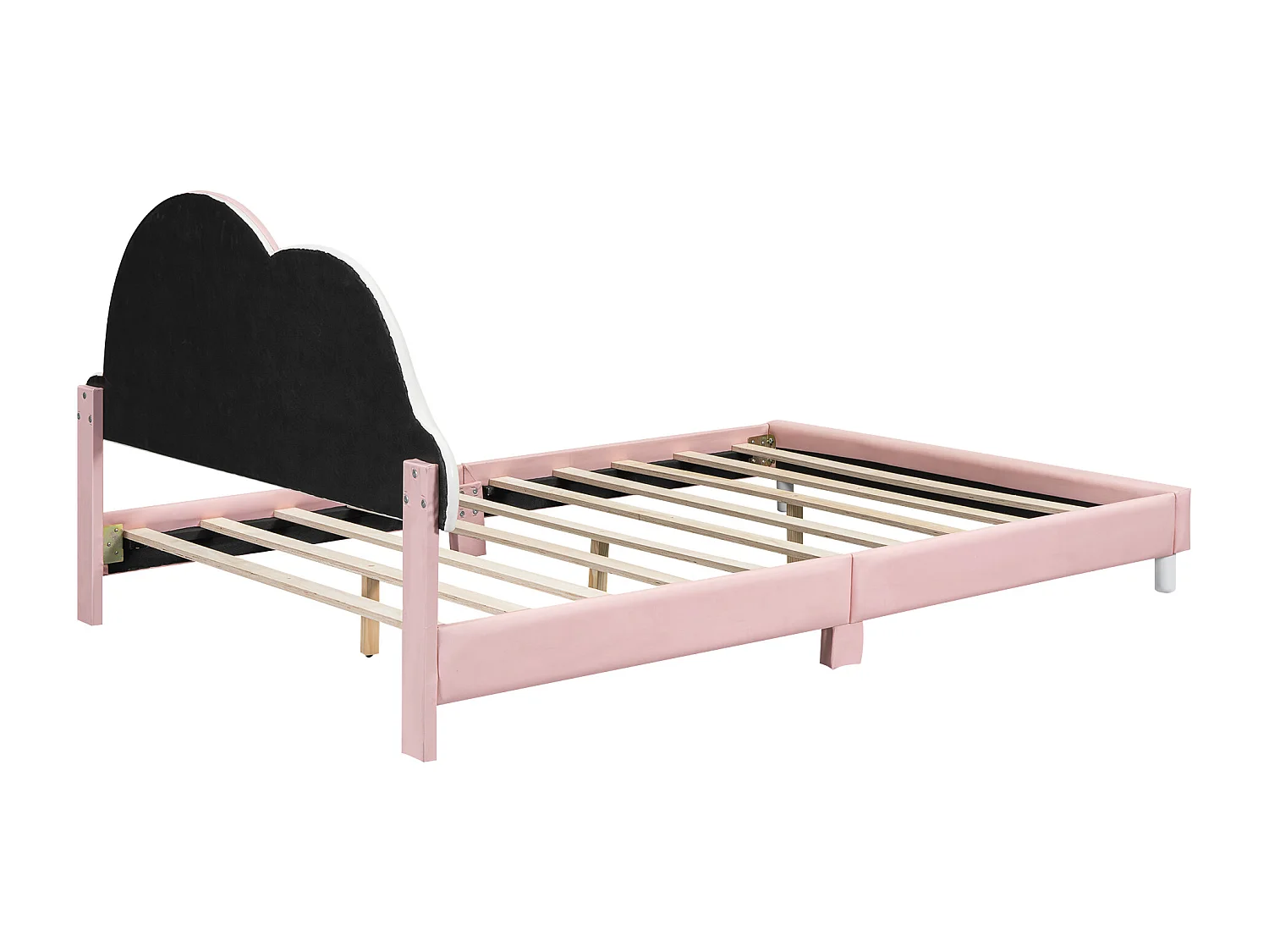 Lit capitonné 140 x 200 cm avec tête de lit en forme arc-en-ciel - Cuir PU - sommier à lattes - pour enfant - Rose