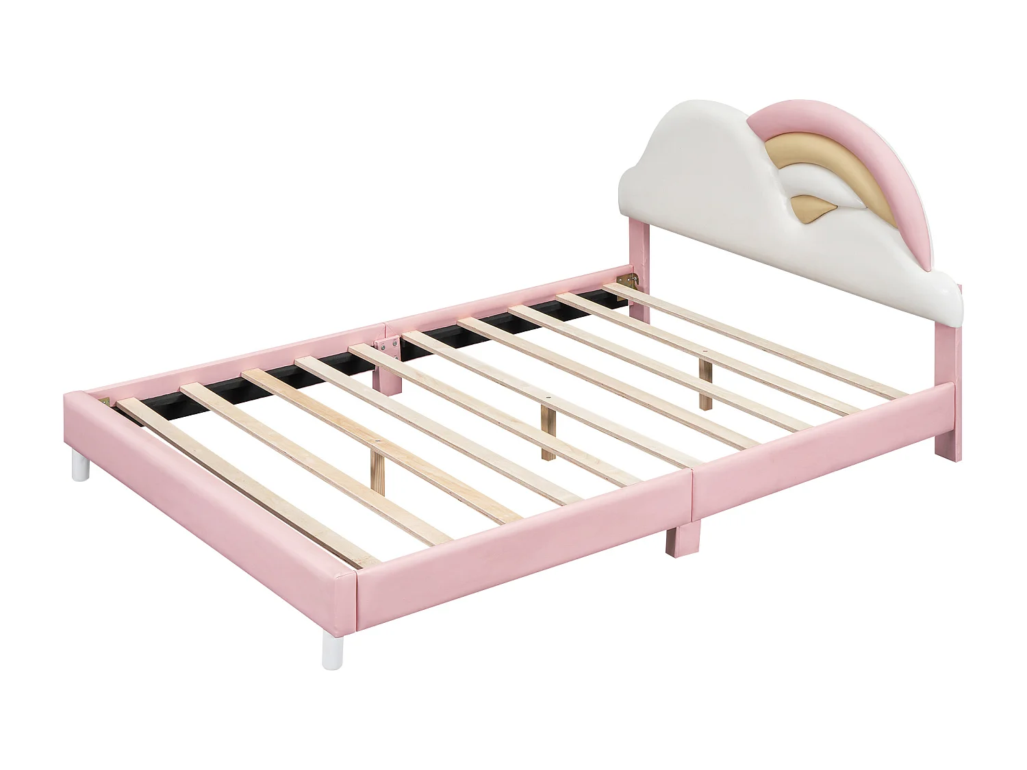 Lit capitonné 140 x 200 cm avec tête de lit en forme arc-en-ciel - Cuir PU - sommier à lattes - pour enfant - Rose