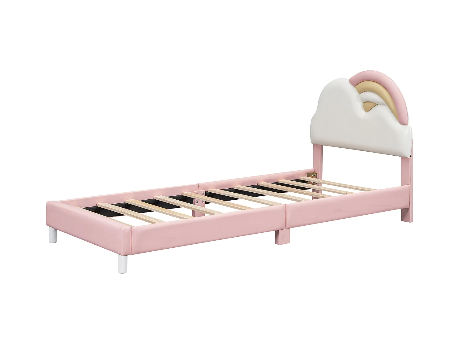 Gestoffeerd bed 90 x 200 cm met regenboog hoofdbord - PU leer - lattenbodem - voor kinderen - Roze