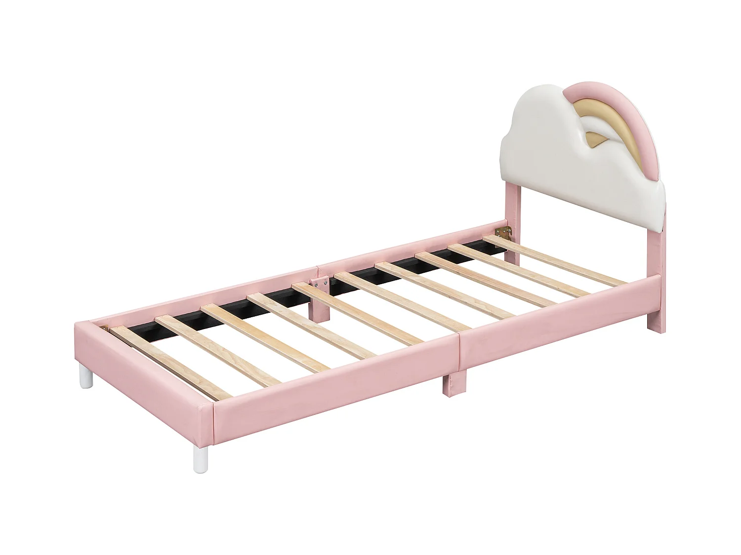 Gestoffeerd bed 90 x 200 cm met regenboog hoofdbord - PU leer - lattenbodem - voor kinderen - Roze