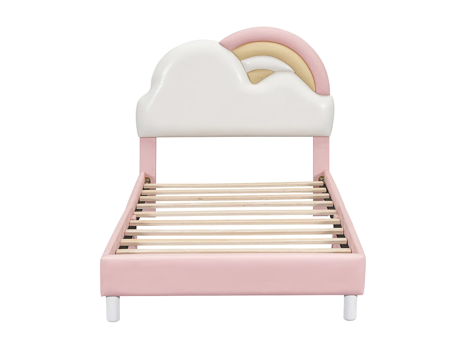 Lit capitonné 90 x 200 cm avec tête de lit en forme arc-en-ciel - Cuir PU - sommier à lattes - pour enfant - Rose