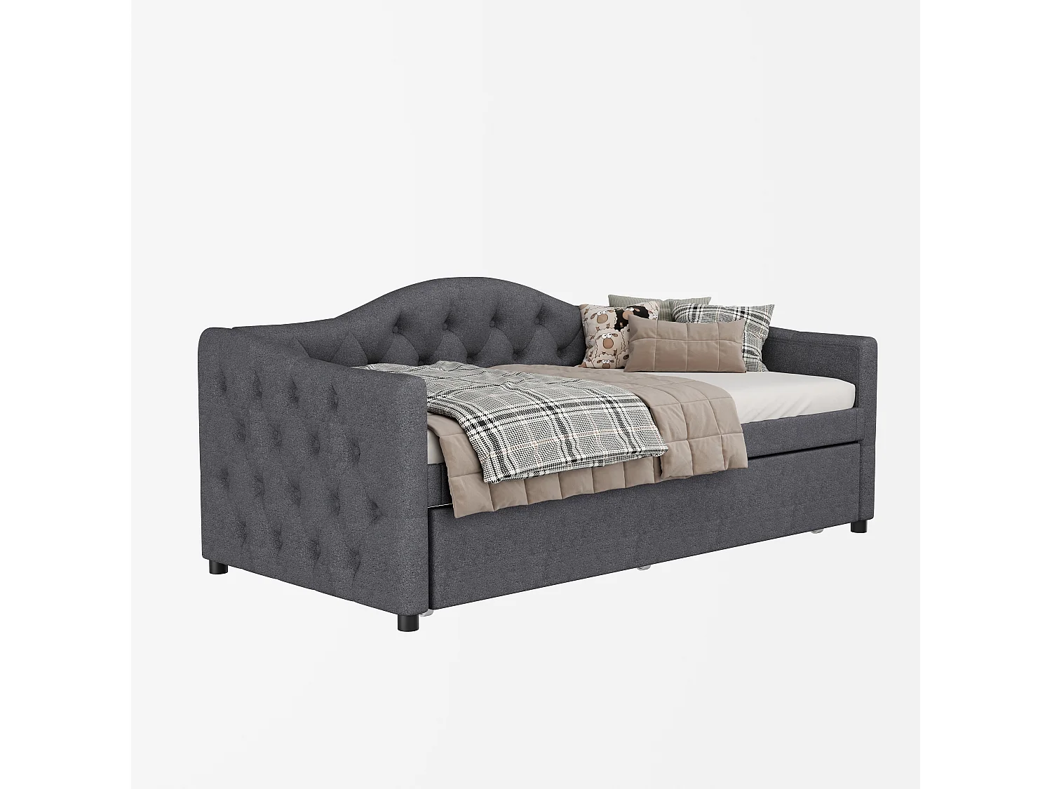 Lit gigogne 90 x 200 cm + lit 90 x 190 cm, canapé-lit - tissu en lin - coloris gris (sans matelas)