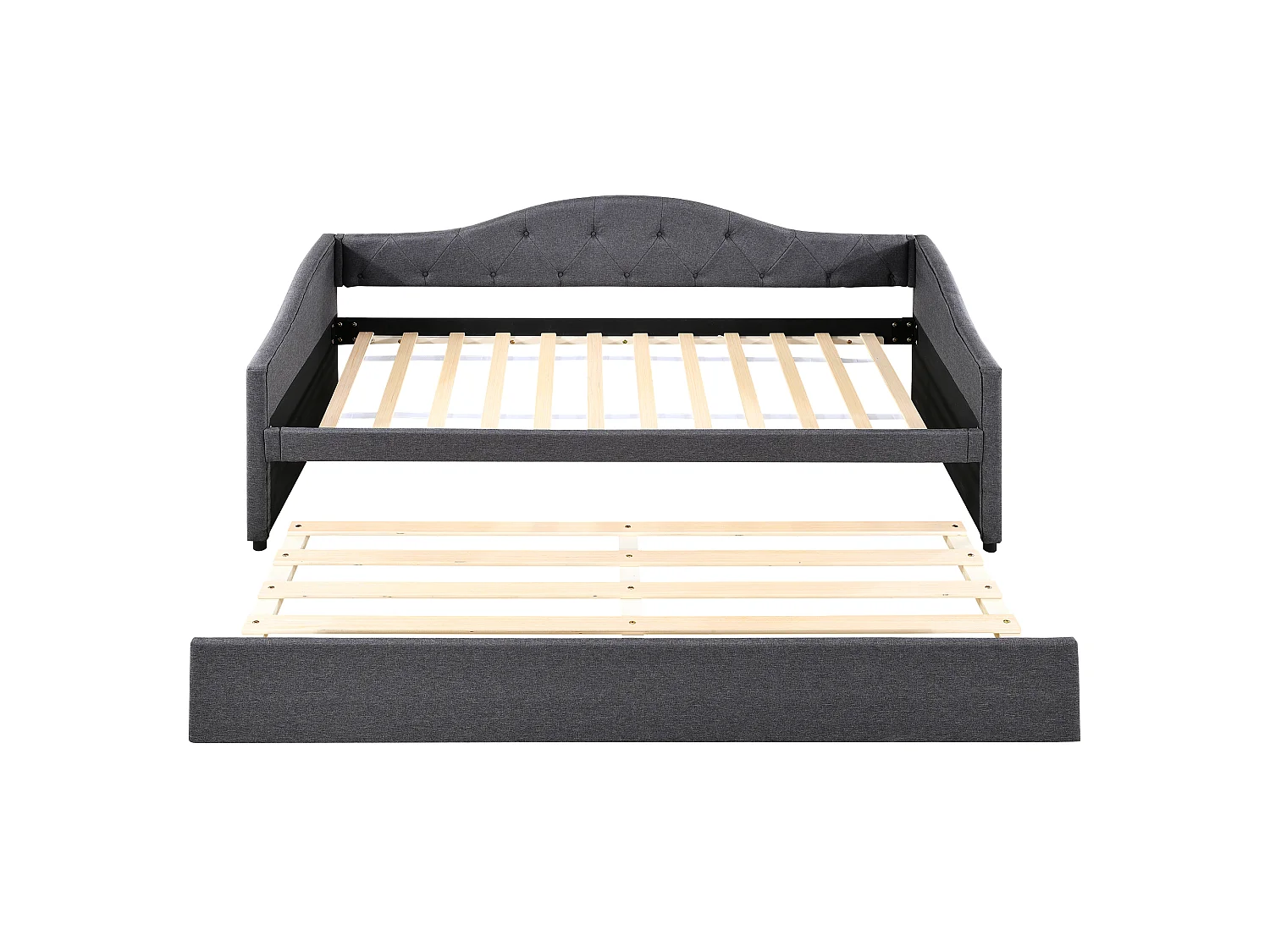 Lit gigogne 90 x 200 cm + lit 90 x 190 cm, canapé-lit - tissu en lin - coloris gris (sans matelas)