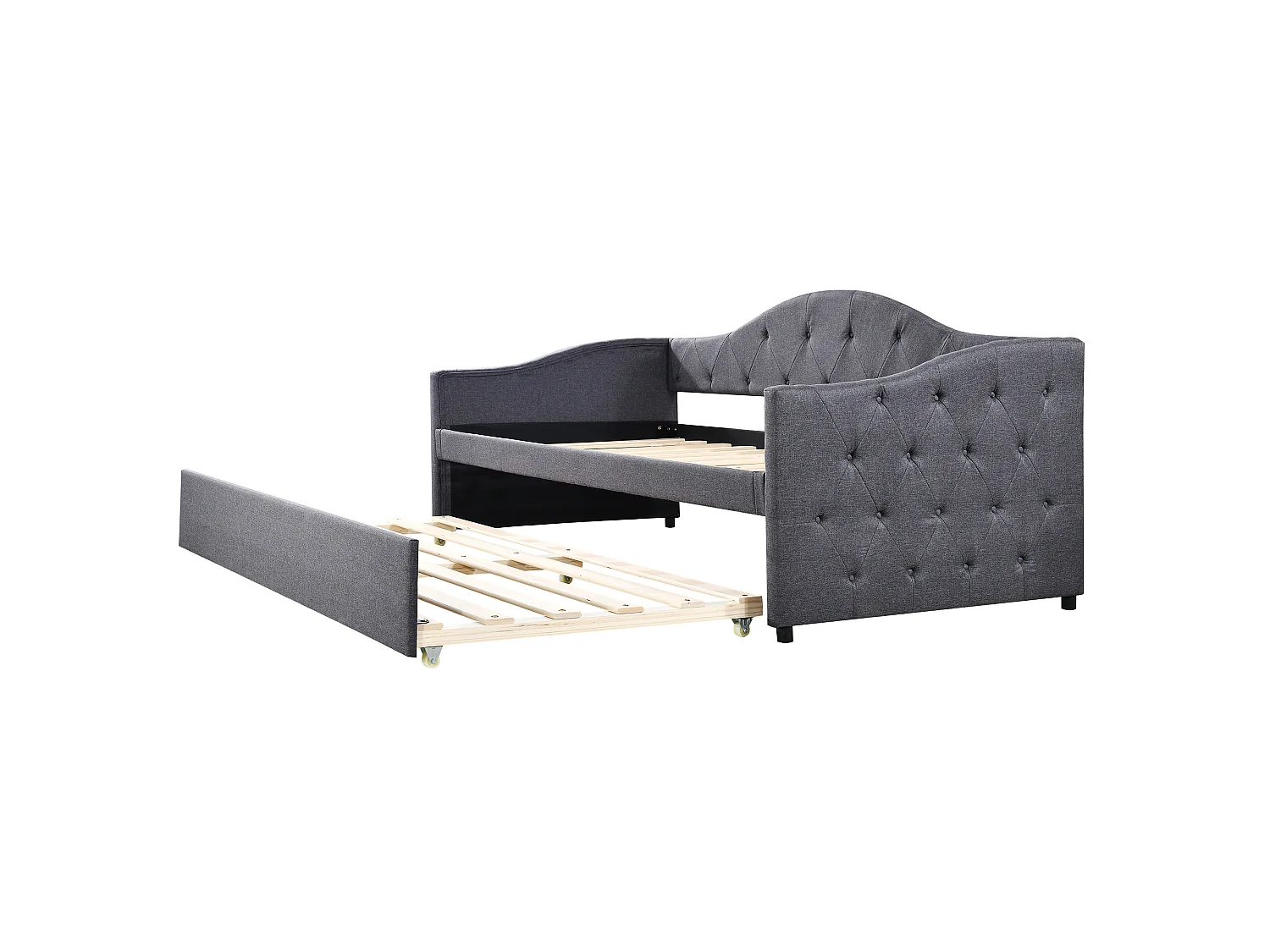 Lit gigogne 90 x 200 cm + lit 90 x 190 cm, canapé-lit - tissu en lin - coloris gris (sans matelas)
