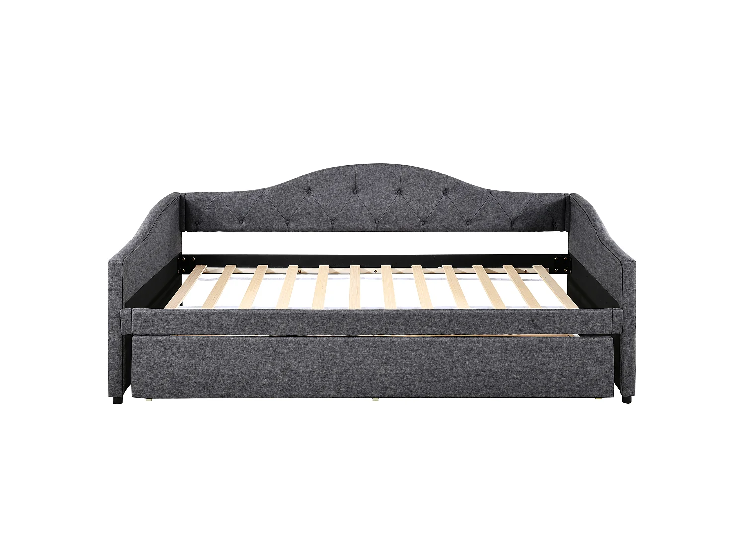 Lit gigogne 90 x 200 cm + lit 90 x 190 cm, canapé-lit - tissu en lin - coloris gris (sans matelas)