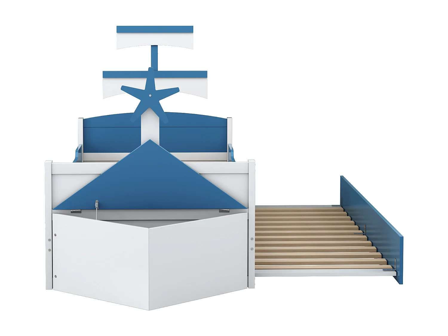 Łóżko wysuwane 90 x 200 cm + 90 x 190 cm ze schowkiem - drewno MDF - kolor niebieski (bez materaca)