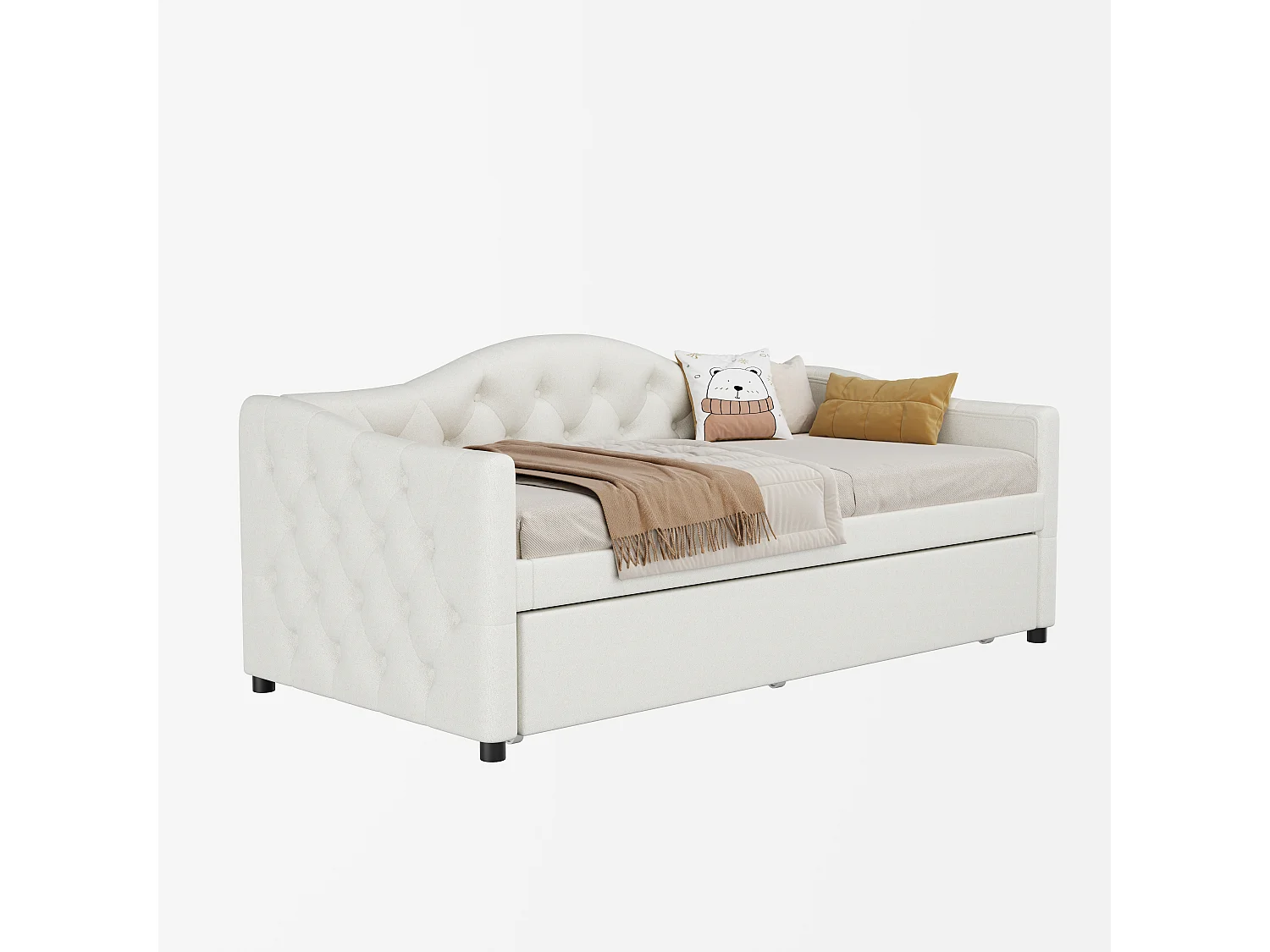 Lit gigogne 90 x 200 cm + lit 90 x 190 cm, canapé-lit - tissu en lin - coloris beige (sans matelas)