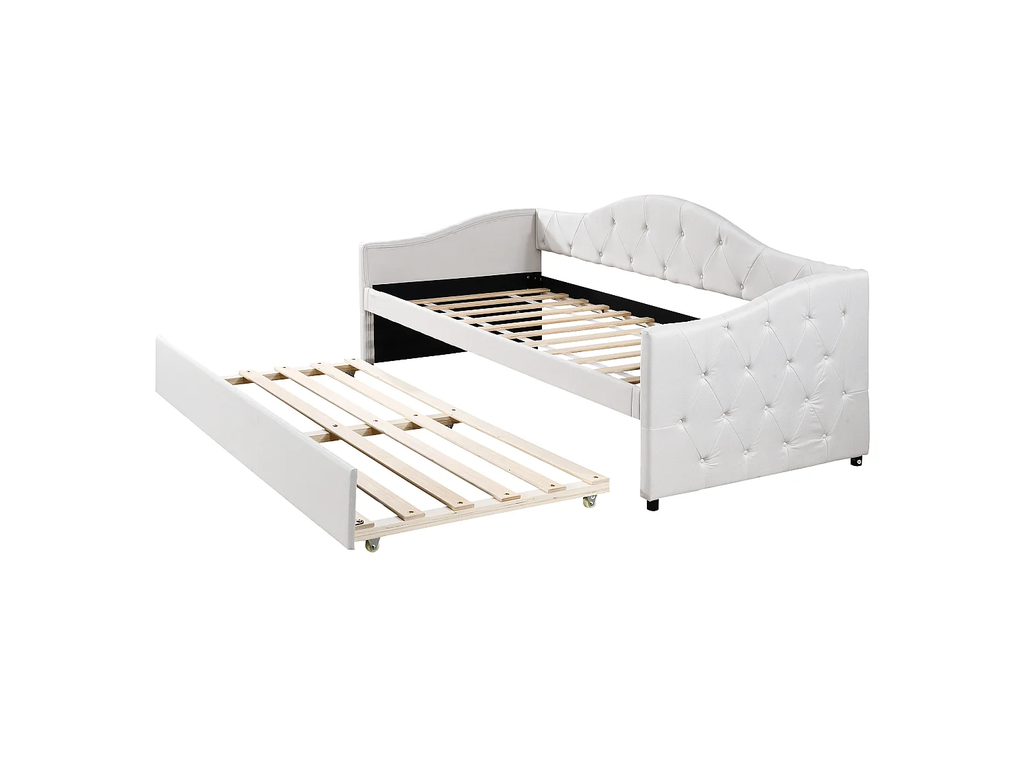 Lit gigogne 90 x 200 cm + lit 90 x 190 cm, canapé-lit - tissu en lin - coloris beige (sans matelas)