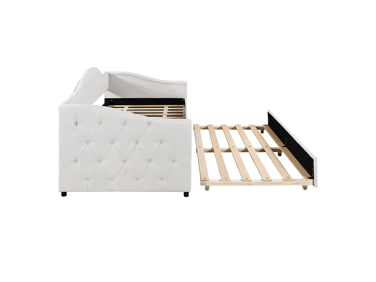 Lit gigogne 90 x 200 cm + lit 90 x 190 cm, canapé-lit - tissu en lin - coloris beige (sans matelas)