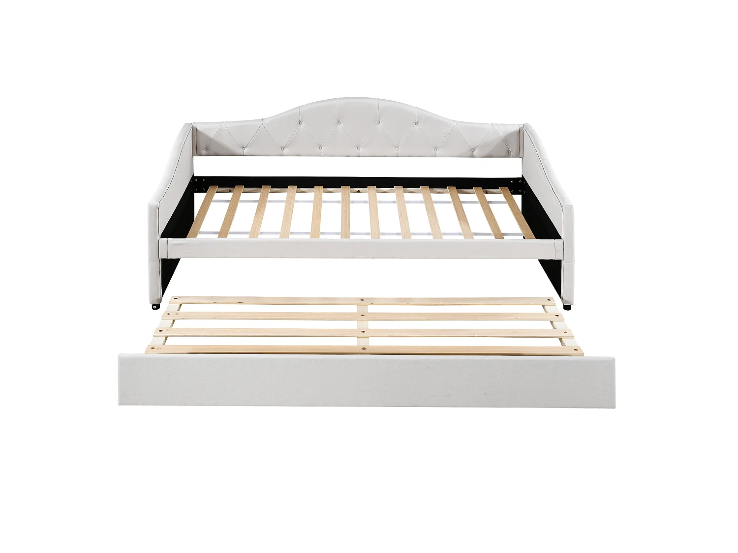 Lit gigogne 90 x 200 cm + lit 90 x 190 cm, canapé-lit - tissu en lin - coloris beige (sans matelas)