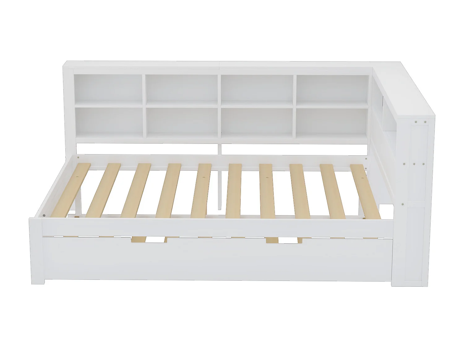 Lit gigogne 140 x 200 cm + 90 x 190 cm avec prise USB et bibliothèque - Bois massif - Blanc (sans matelas)