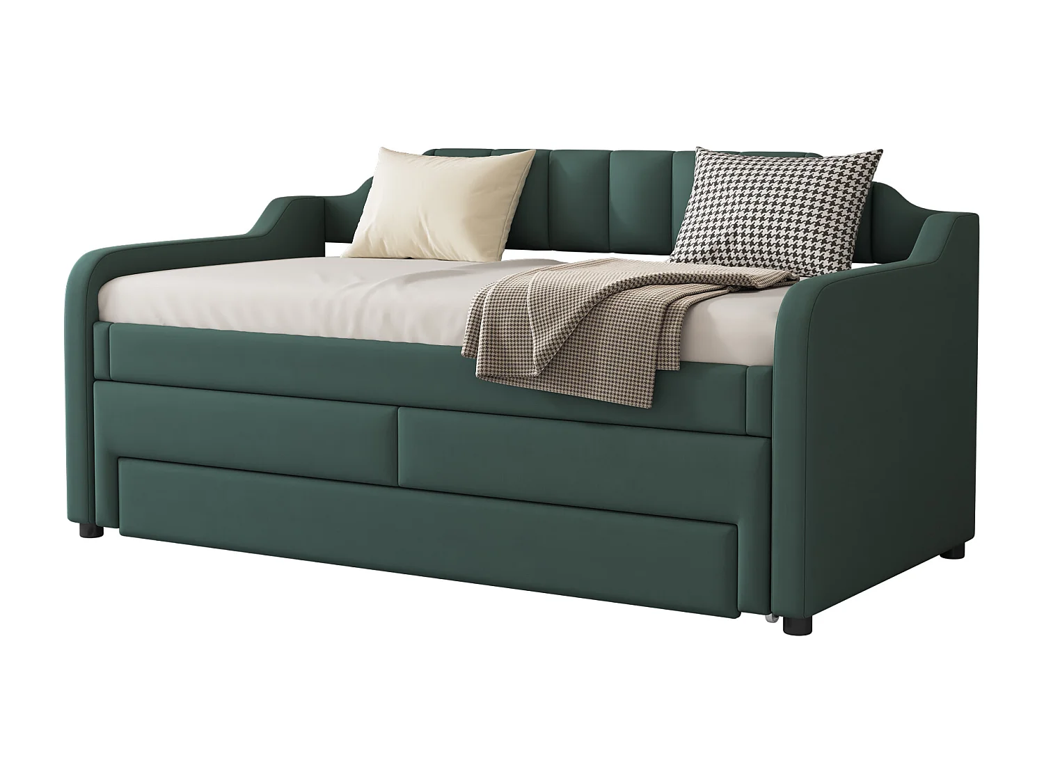 Letto estraibile 90 x 200 cm + 90 x 190 cm con 3 cassetti, divano letto - tessuto cotone lino - colore verde
