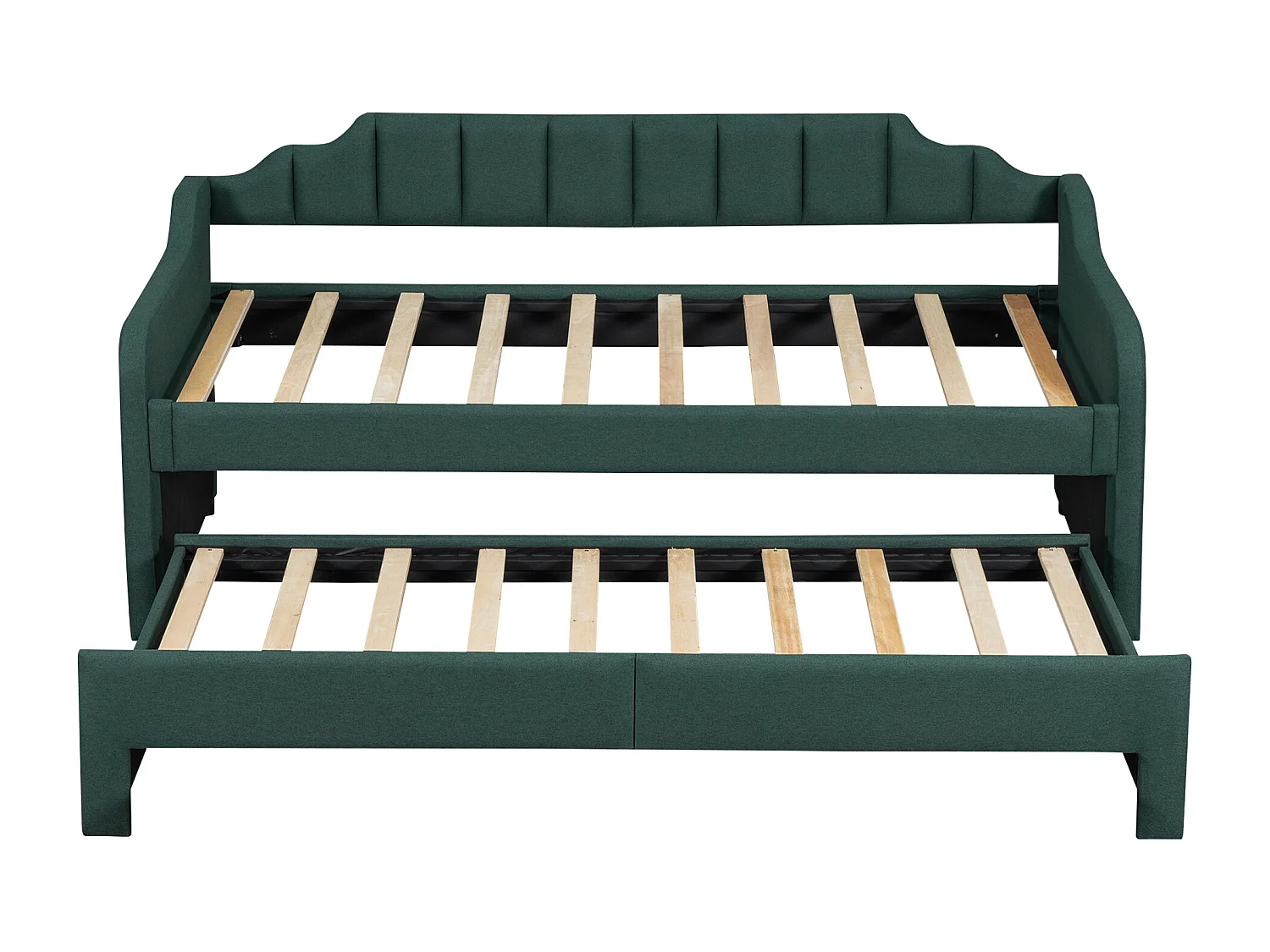 Letto estraibile 90 x 200 cm + 90 x 190 cm con 3 cassetti, divano letto - tessuto cotone lino - colore verde