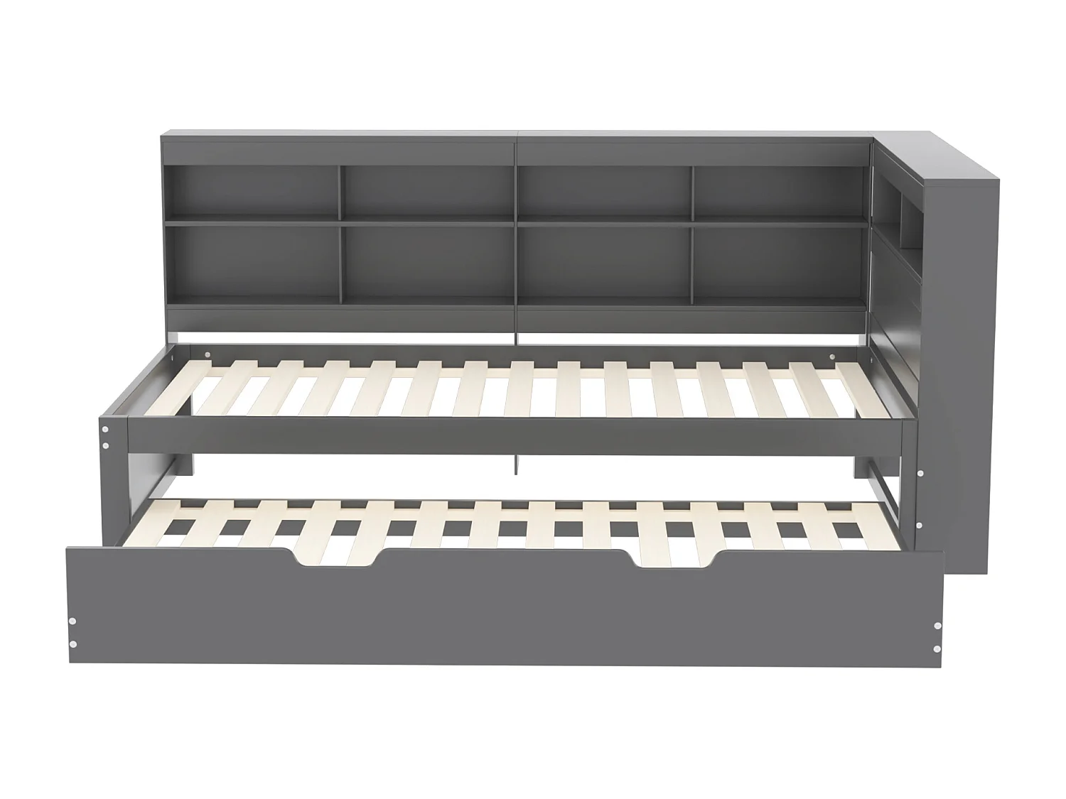 Cama nido 90 x 200 cm + 90 x 190 cm con toma USB y compartimento de almacenamiento - madera de pino + MDF - Gris (sin colchón)