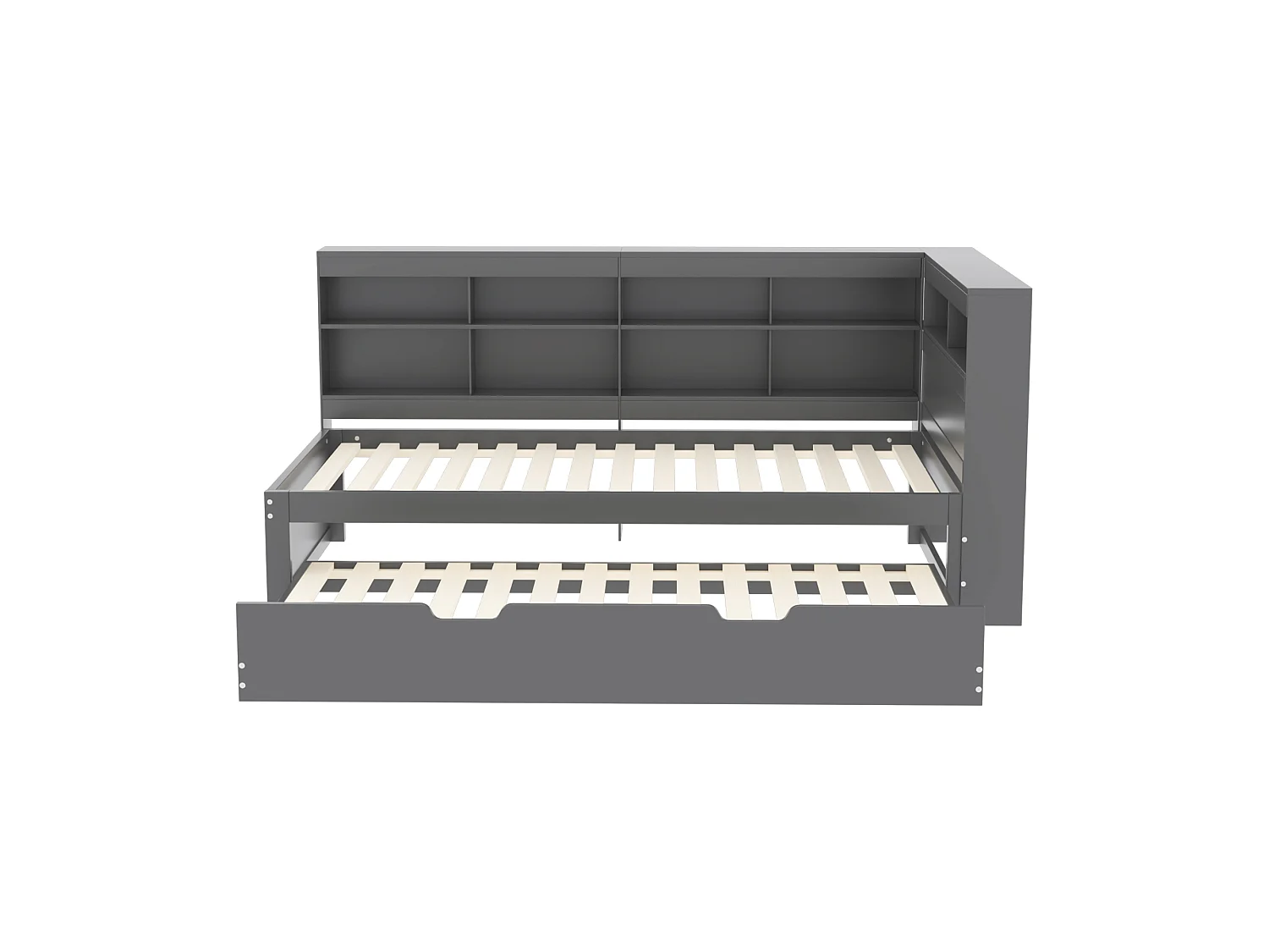 Cama nido 90 x 200 cm + 90 x 190 cm con toma USB y compartimento de almacenamiento - madera de pino + MDF - Gris (sin colchón)
