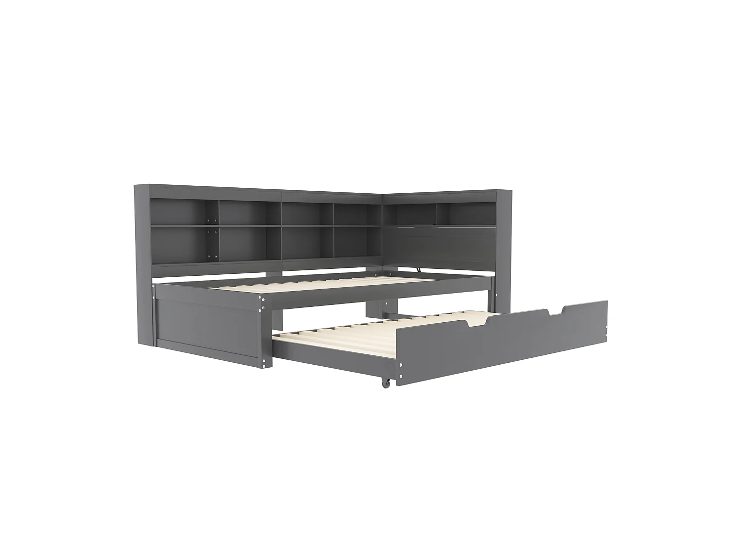 Cama nido 90 x 200 cm + 90 x 190 cm con toma USB y compartimento de almacenamiento - madera de pino + MDF - Gris (sin colchón)