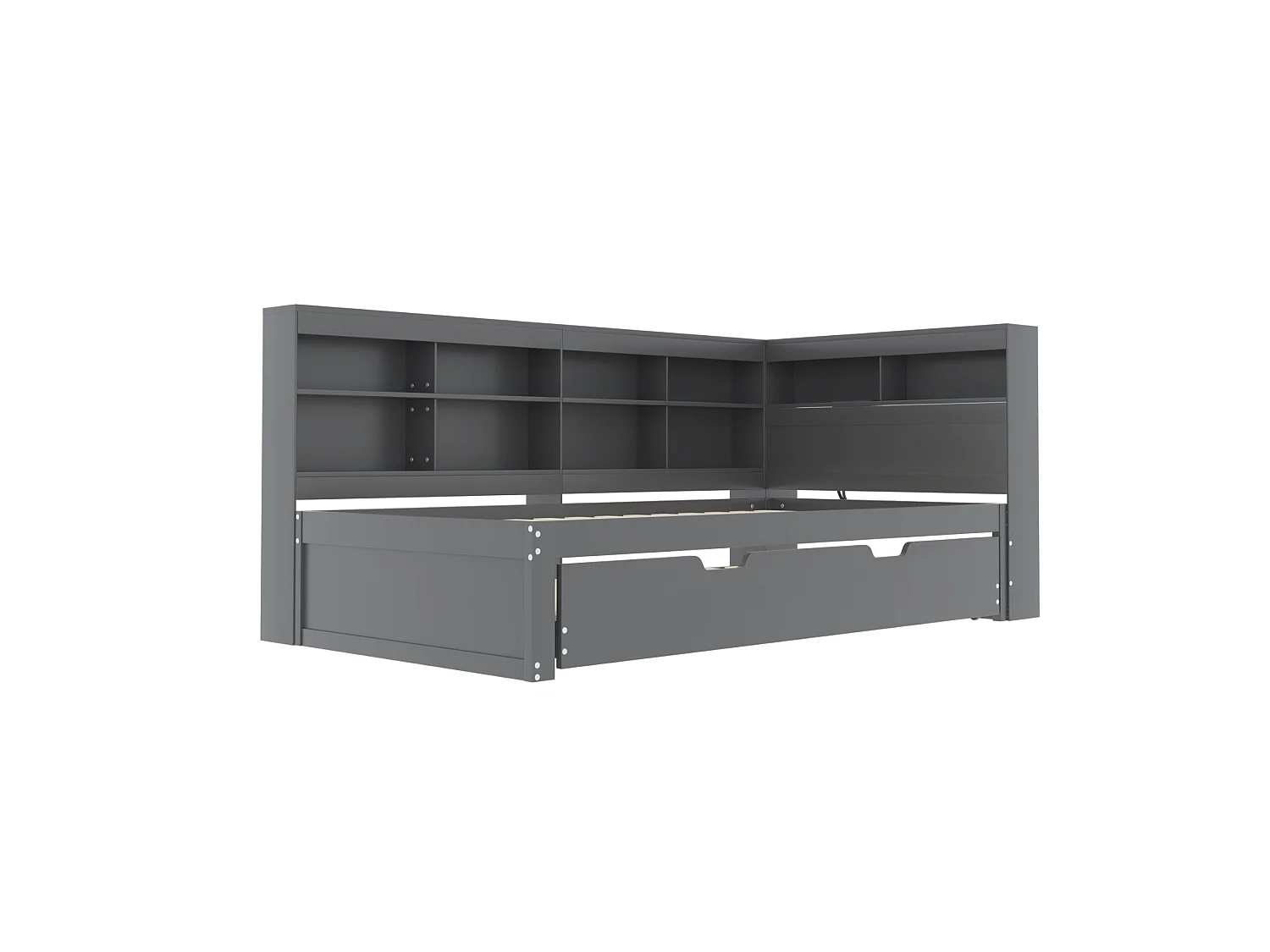 Cama nido 90 x 200 cm + 90 x 190 cm con toma USB y compartimento de almacenamiento - madera de pino + MDF - Gris (sin colchón)