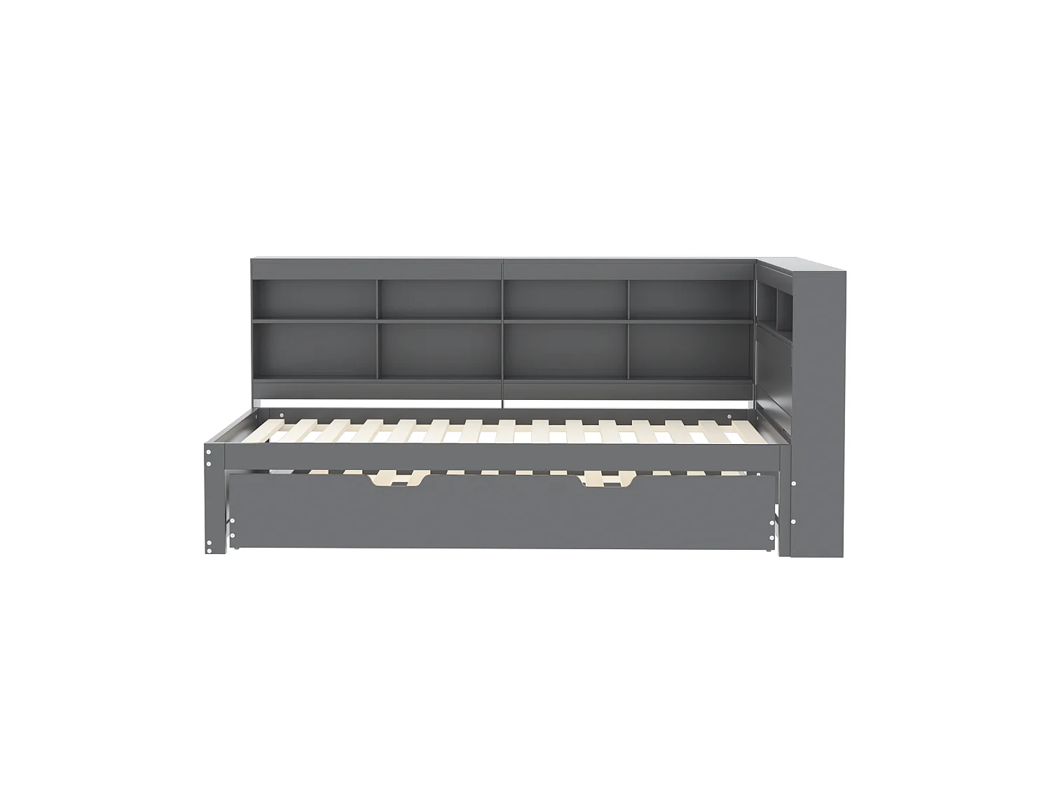 Cama nido 90 x 200 cm + 90 x 190 cm con toma USB y compartimento de almacenamiento - madera de pino + MDF - Gris (sin colchón)