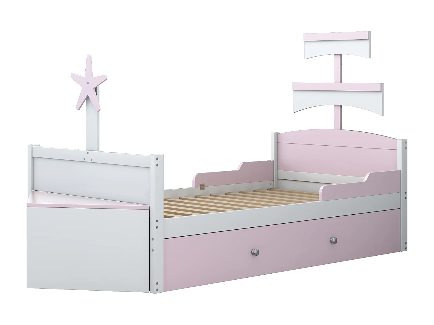 Onderschuifbed 90 x 200 cm + 90 x 190 cm met opbergkast - MDF hout - Roze (zonder matras)