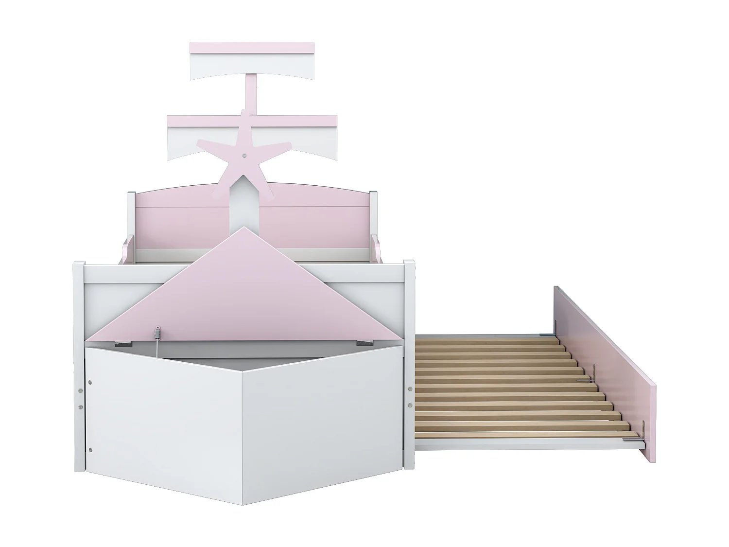 Lit gigogne 90 x 200 cm + 90 x 190 cm avec placard de rangement - Bois MDF - Rose (sans matelas)