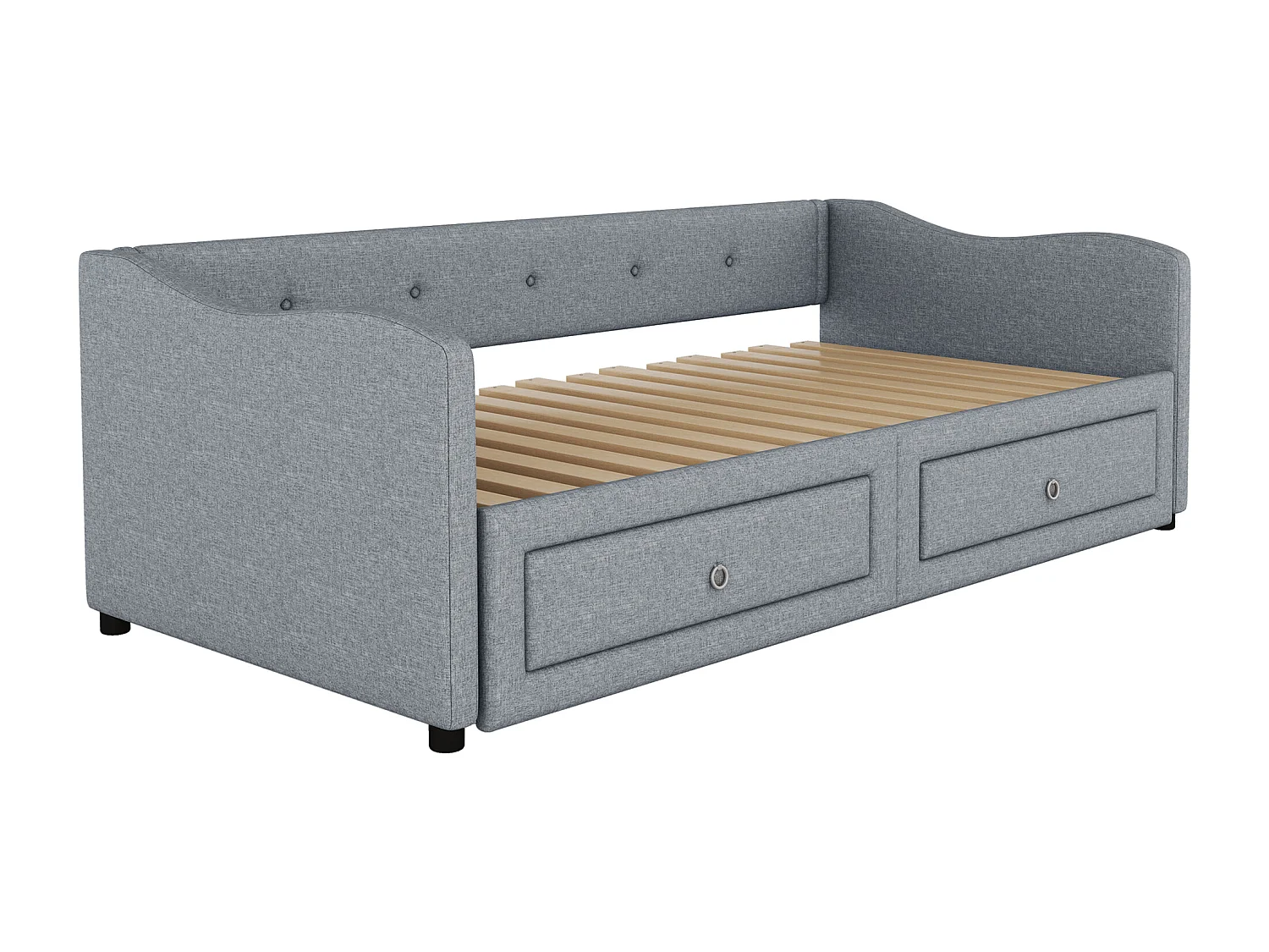 Lit gigogne 90/180 x 200 cm avec 2 tiroirs - tissu en lin - gris (sans matelas)