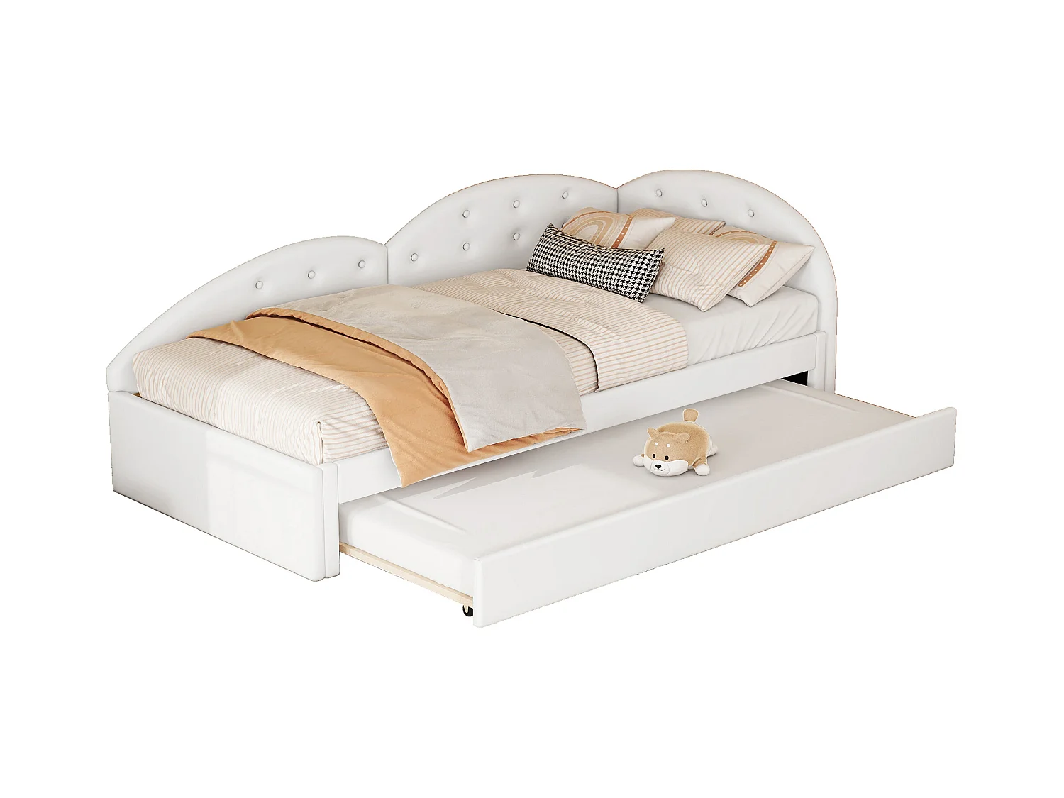 Onderschuifbed 90 x 200 cm + 80 x 190 cm met hoofdbord - PU leer - lattenbodem - kleur wit