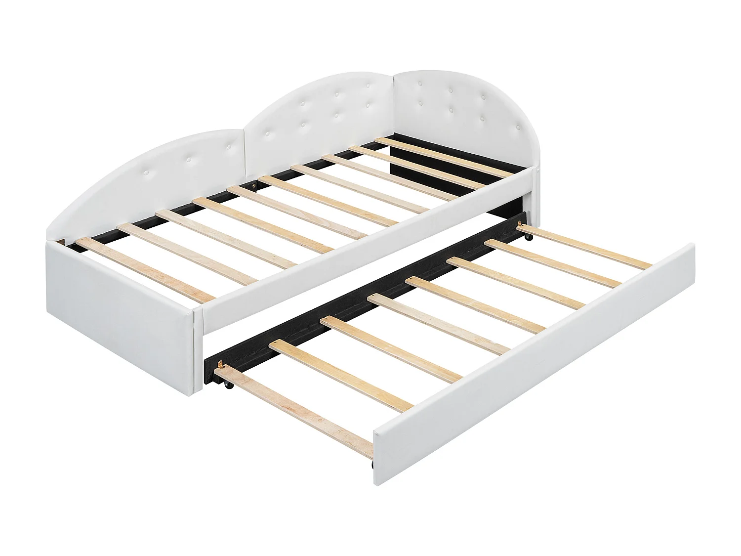 Onderschuifbed 90 x 200 cm + 80 x 190 cm met hoofdbord - PU leer - lattenbodem - kleur wit