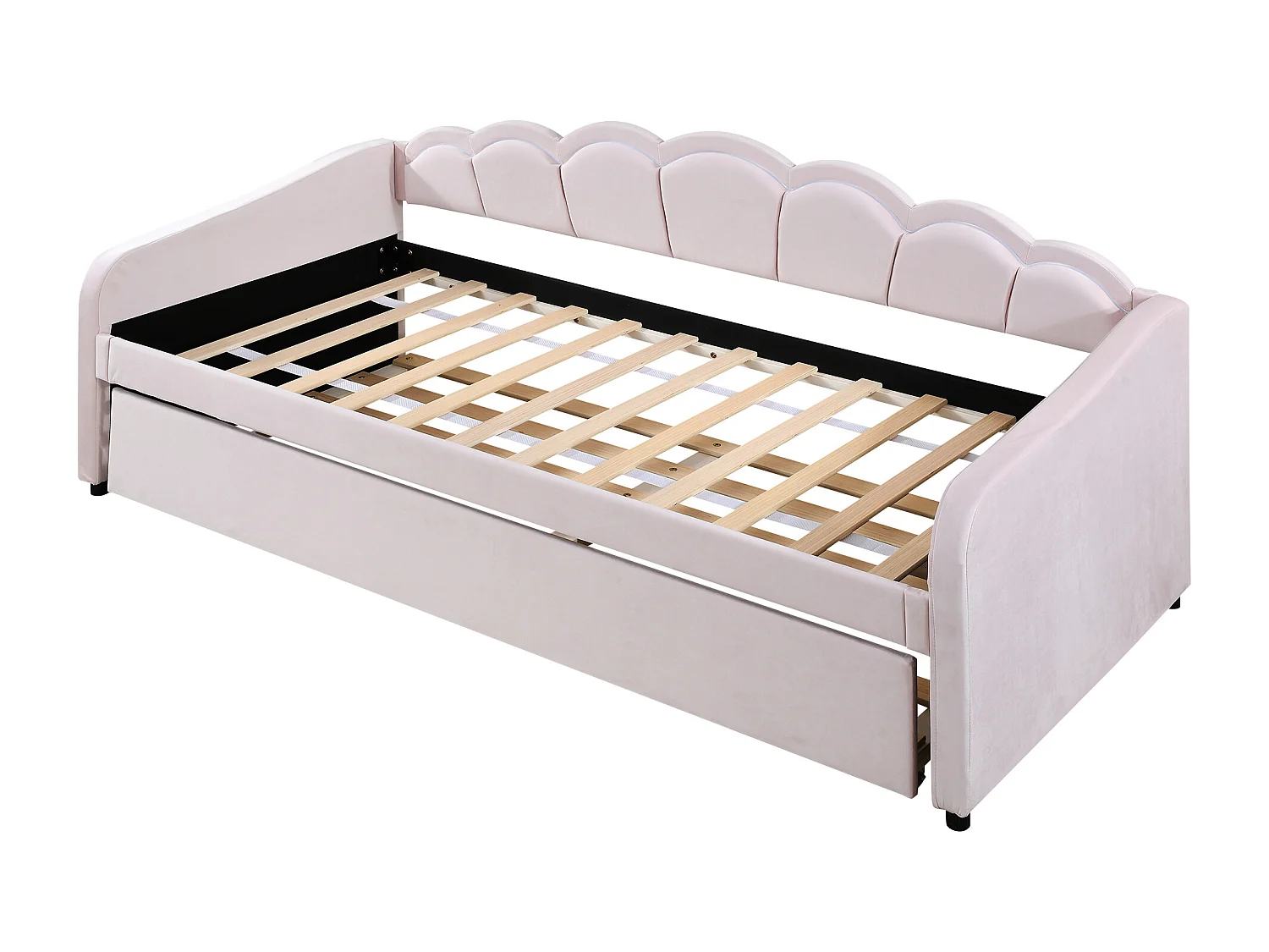 Ausziehbett 90 x 200 cm + Bett 90 x 190 cm, Schlafsofa – Samt – LEDs – rosa Farbe (ohne Matratze)