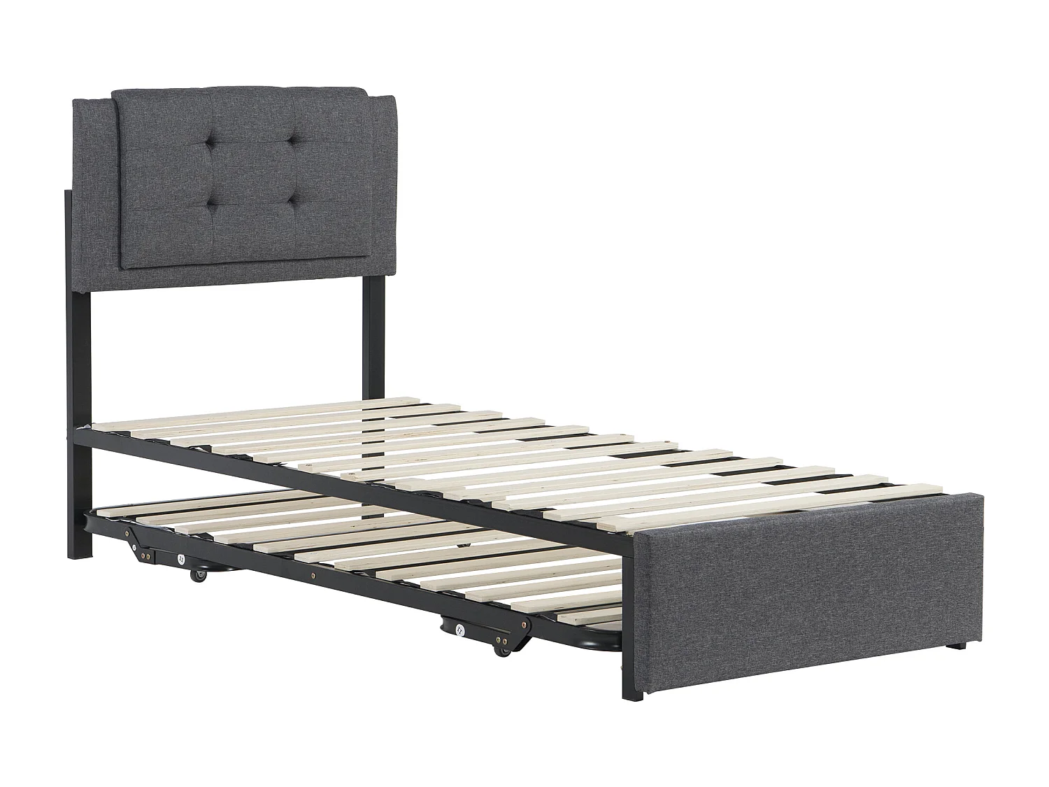 Onderschuifbed 90 x 200 cm + 90 x 190 cm - Linnen en metaalstof - Opklapbare en opklapbare metalen poten - Grijs (zonder matras)