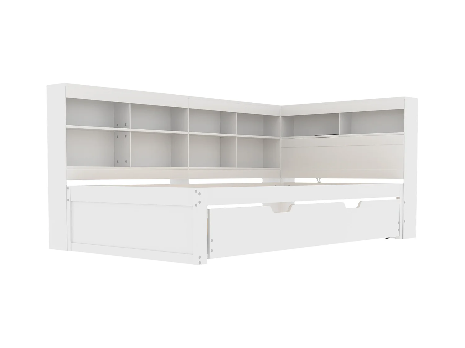 Onderschuifbed 90 x 200 cm + 90 x 190 cm met USB-aansluiting en opbergvak - grenenhout + MDF - Wit (zonder matras)