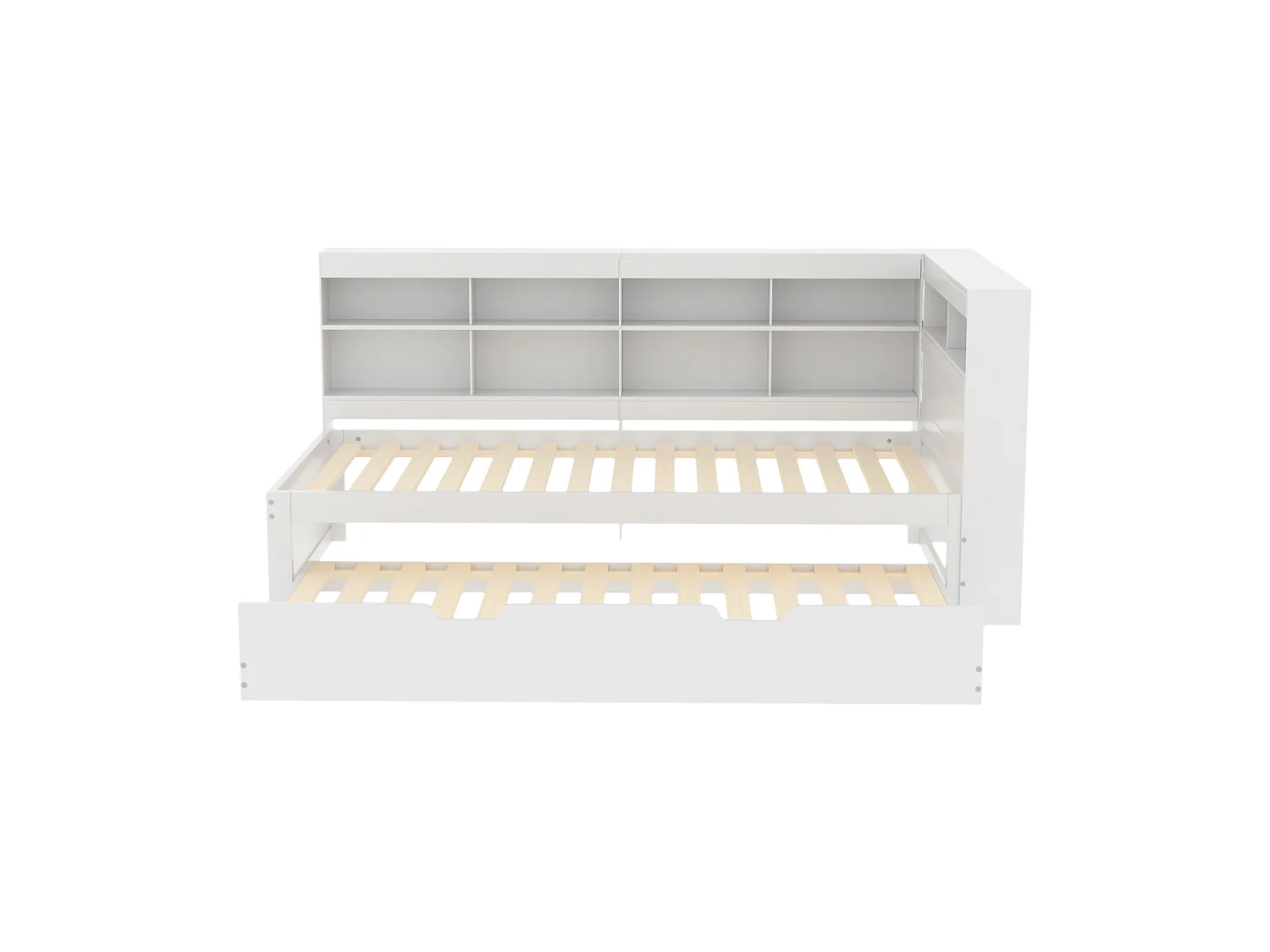 Lit gigogne 90 x 200 cm + 90 x 190 cm avec prise USB et compartiment de rangements - bois de pin + MDF - Blanc (sans matelas)