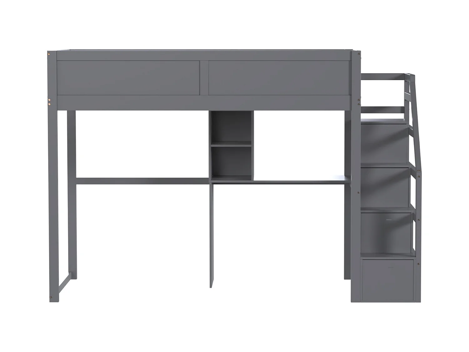 Literas 2 x 90 x 200 cm con escritorio, 4 cajones y estantes - madera de pino + MDF - gris (sin colchón)