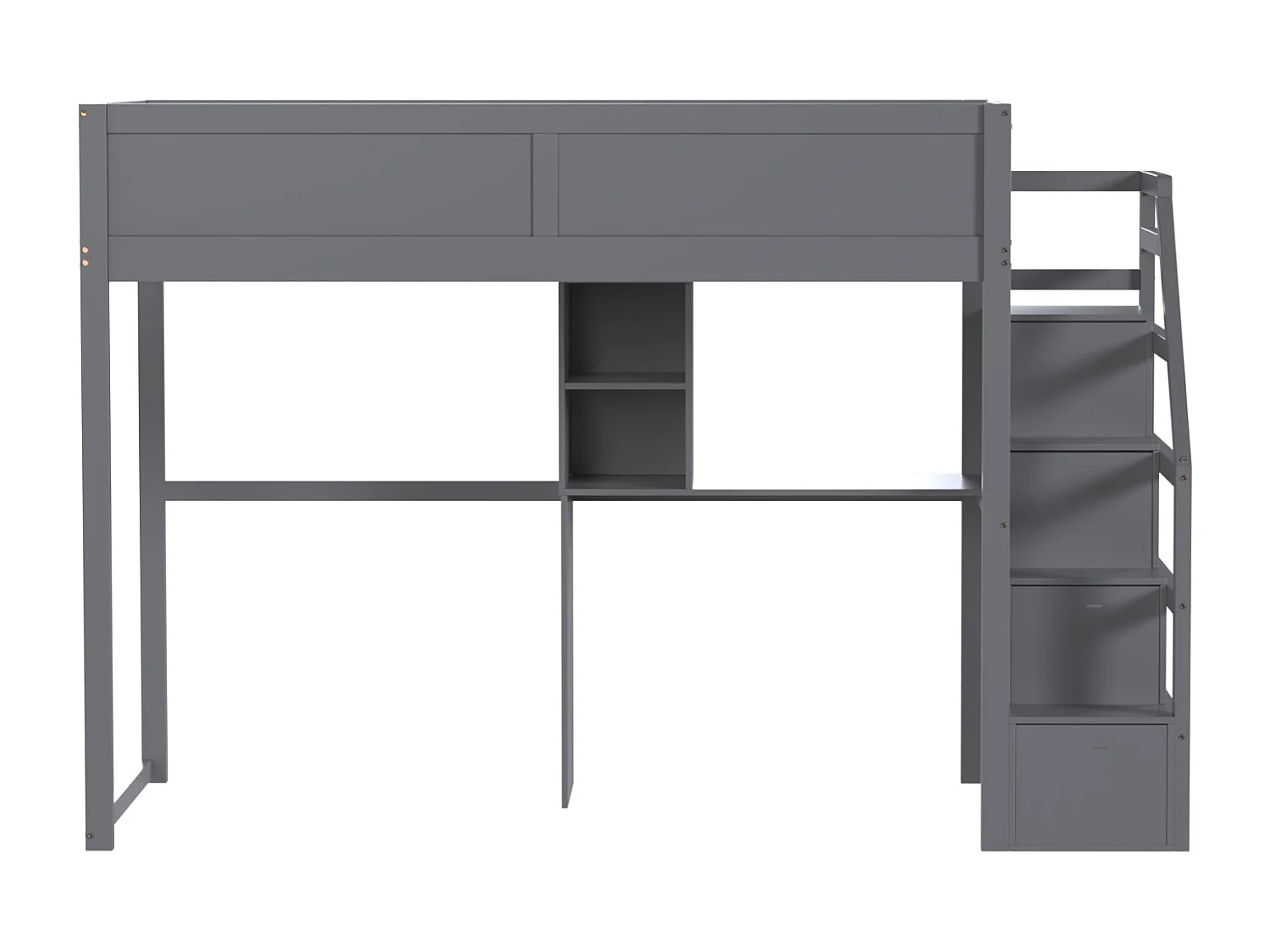 Lits superposés 2 x 90 x 200 cm avec bureau, 4 tiroirs et étagères - bois de pin + MDF - gris (sans matelas)