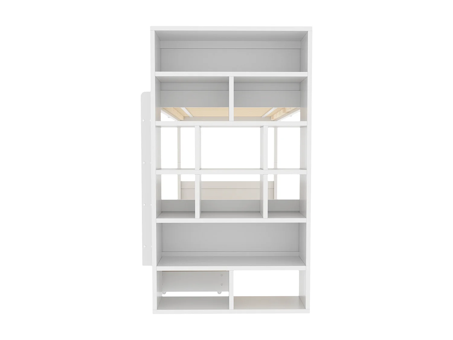 Lits superposés 2 x 90 x 200 cm avec 2 tiroirs et armoire latérale - bois de pin + MDF - blanc (sans matelas)
