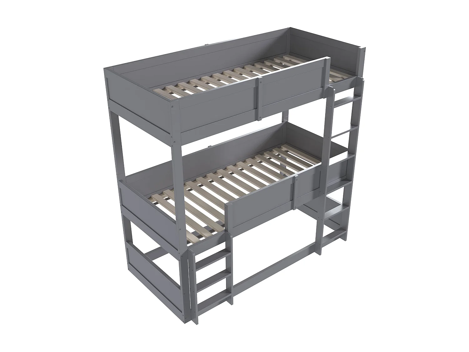 Łóżko piętrowe 3-osobowe 3 x 90 x 200 cm z barierkami - drewno sosnowe + MDF - szare (bez materaca)