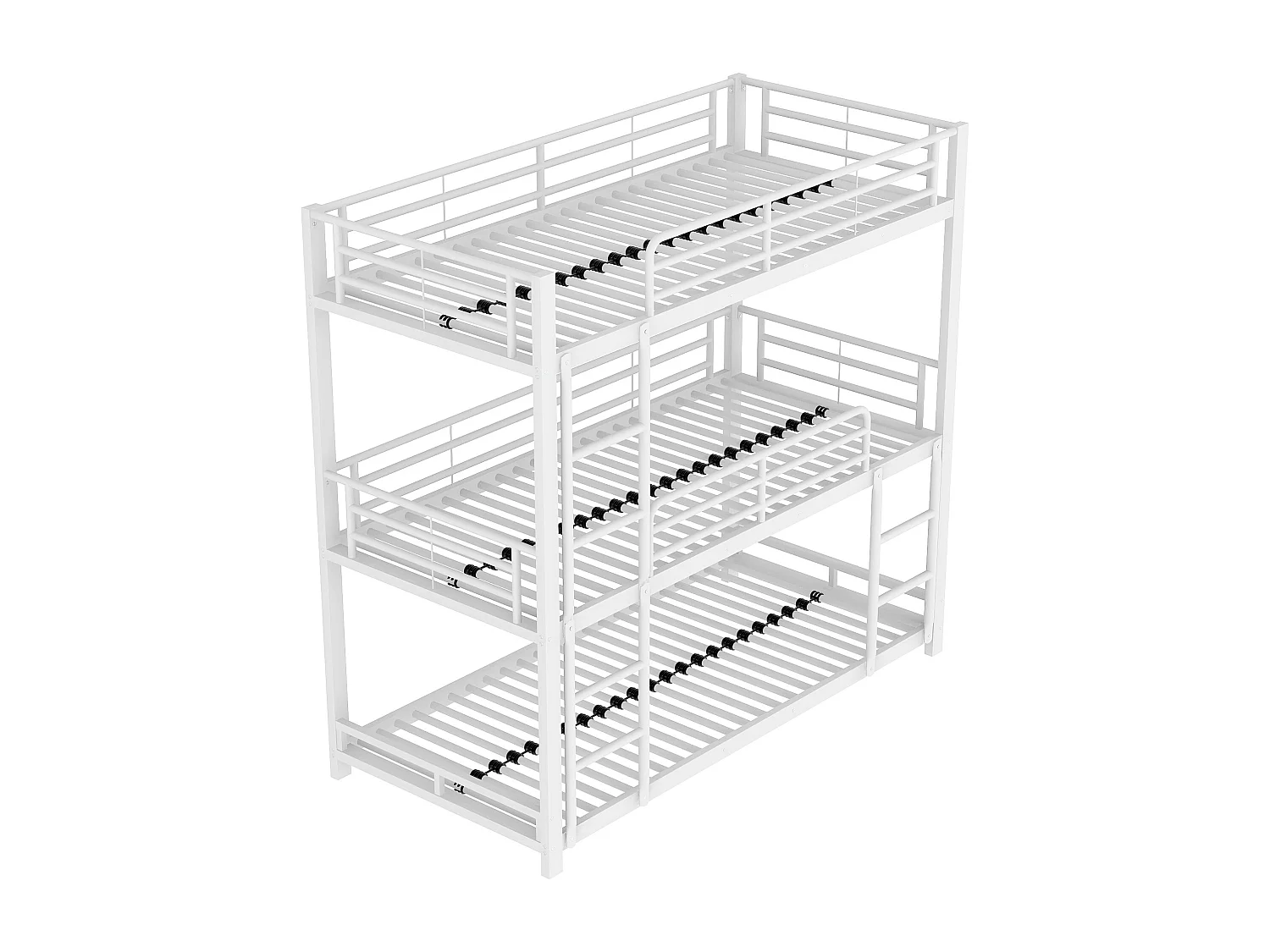 Lits superposés triple 3 x 90 x 200 cm avec échelles - métal - sommier à lattes - blanc  (sans matelas)