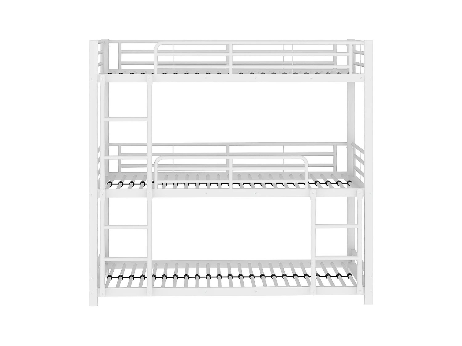 Lits superposés triple 3 x 90 x 200 cm avec échelles - métal - sommier à lattes - blanc  (sans matelas)