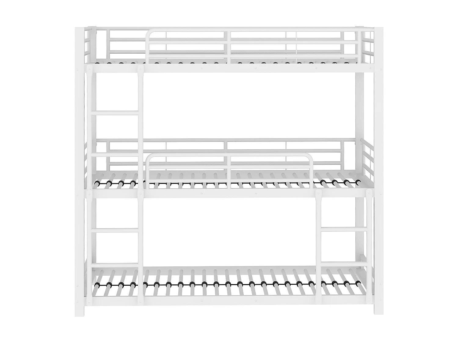 Lits superposés triple 3 x 90 x 200 cm avec échelles - métal - sommier à lattes - blanc  (sans matelas)