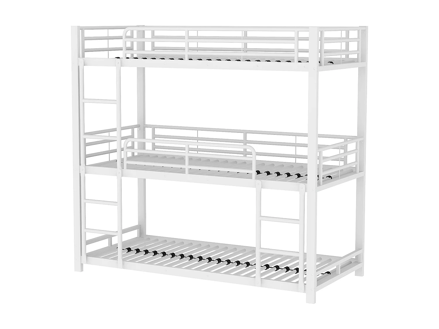 Lits superposés triple 3 x 90 x 200 cm avec échelles - métal - sommier à lattes - blanc  (sans matelas)