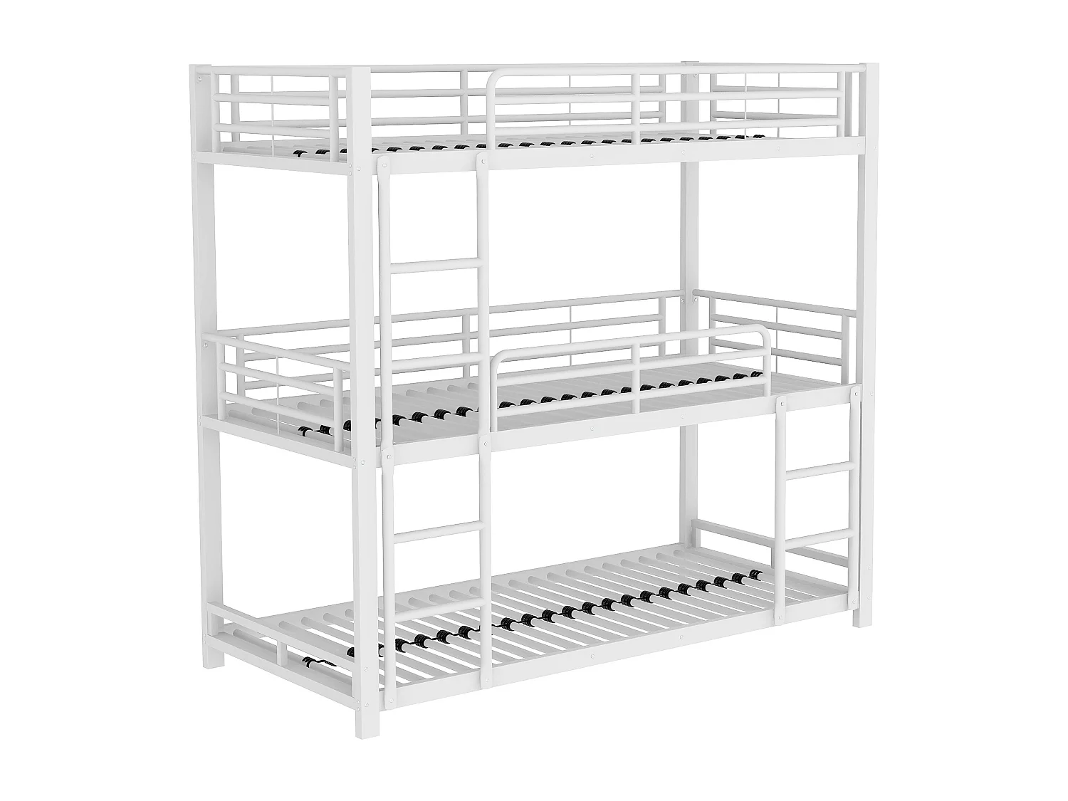 Lits superposés triple 3 x 90 x 200 cm avec échelles - métal - sommier à lattes - blanc  (sans matelas)