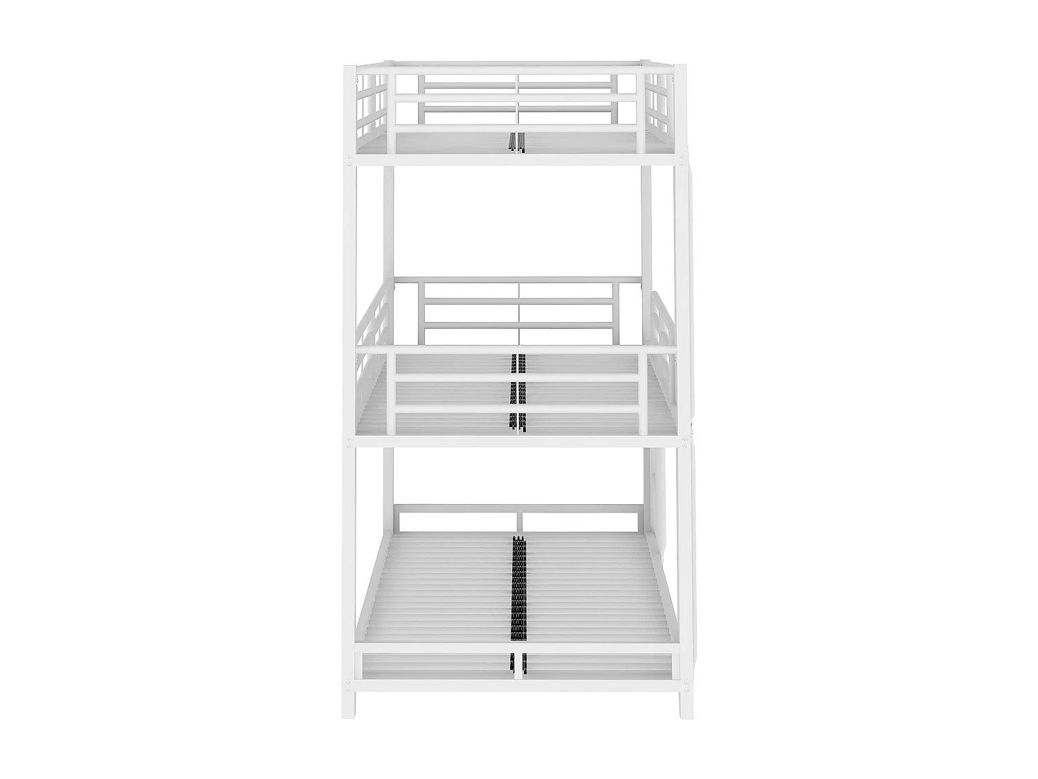 Lits superposés triple 3 x 90 x 200 cm avec échelles - métal - sommier à lattes - blanc  (sans matelas)