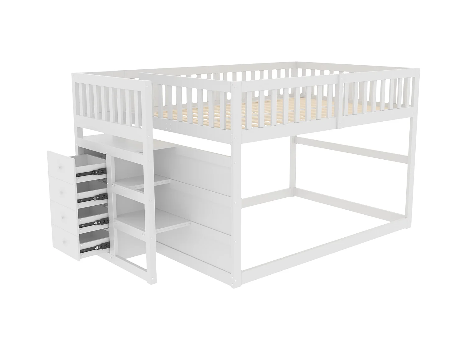 Lits superposés 2 x 140 x 200 cm avec 4 tiroirs et escalier - bois de pin + MDF - blanc (sans matelas)