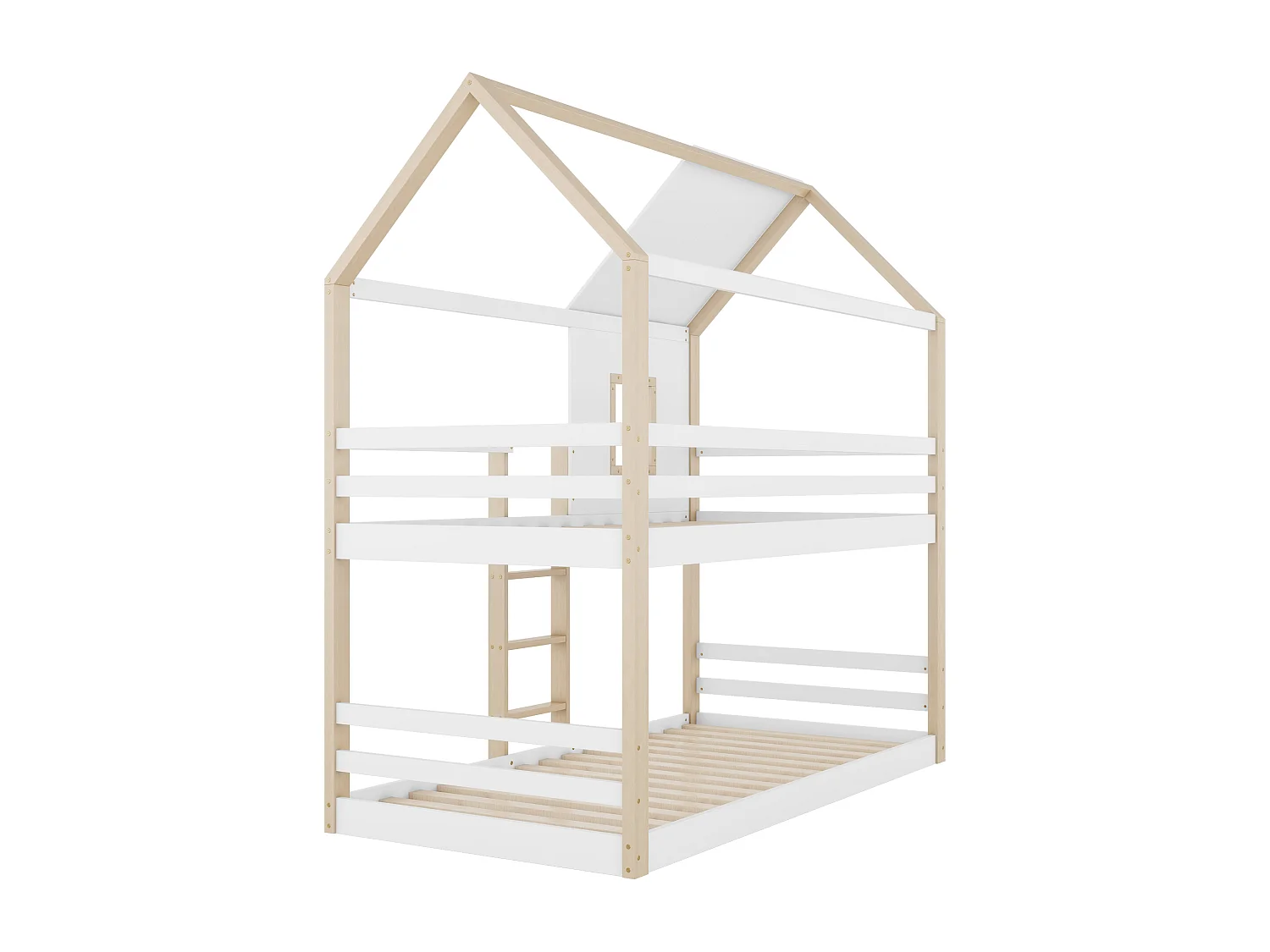 Łóżka piętrowe 2 x 90 x 200 cm z drabinką i drążkiem - drewno sosnowe - stelaż z listew - naturalny + biały