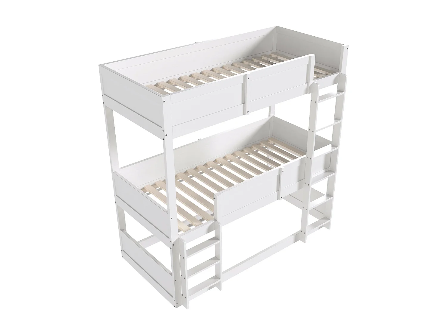 Łóżko piętrowe 3-osobowe 3 x 90 x 200 cm z barierkami - drewno sosnowe + MDF - białe (bez materaca)