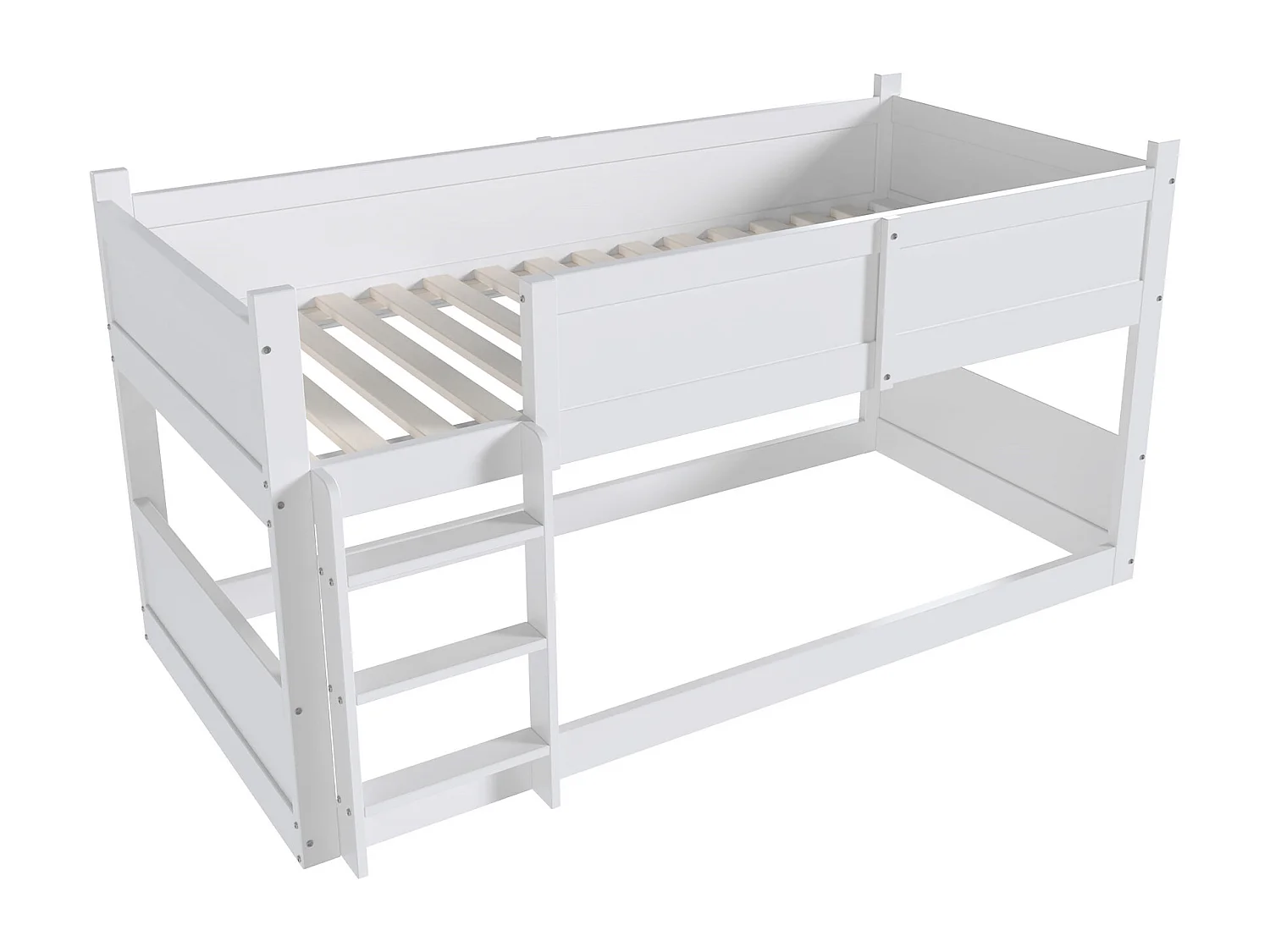 Łóżko piętrowe 3-osobowe 3 x 90 x 200 cm z barierkami - drewno sosnowe + MDF - białe (bez materaca)